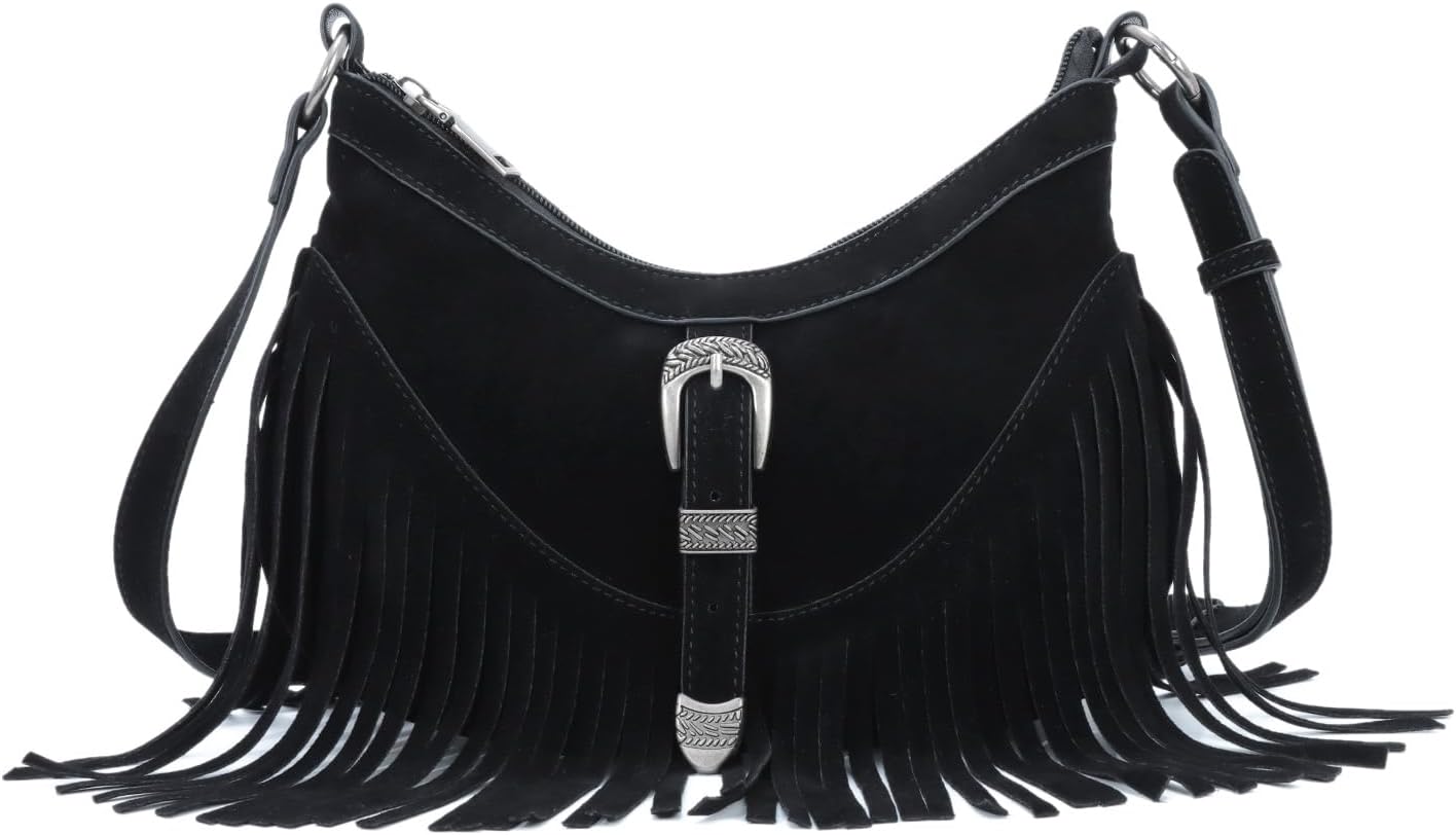 GOKTOW Western Fringe Tassel Women Bag - Vegan Suede Crossbody Purse Shoulder Bag for Daily