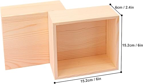 Miniatura 2 de 12 cajas de madera sin terminar, cajas pequeñas cuadradas de madera de 6 x 6 pulgadas, caja de madera rústica para exhibición, contenedor