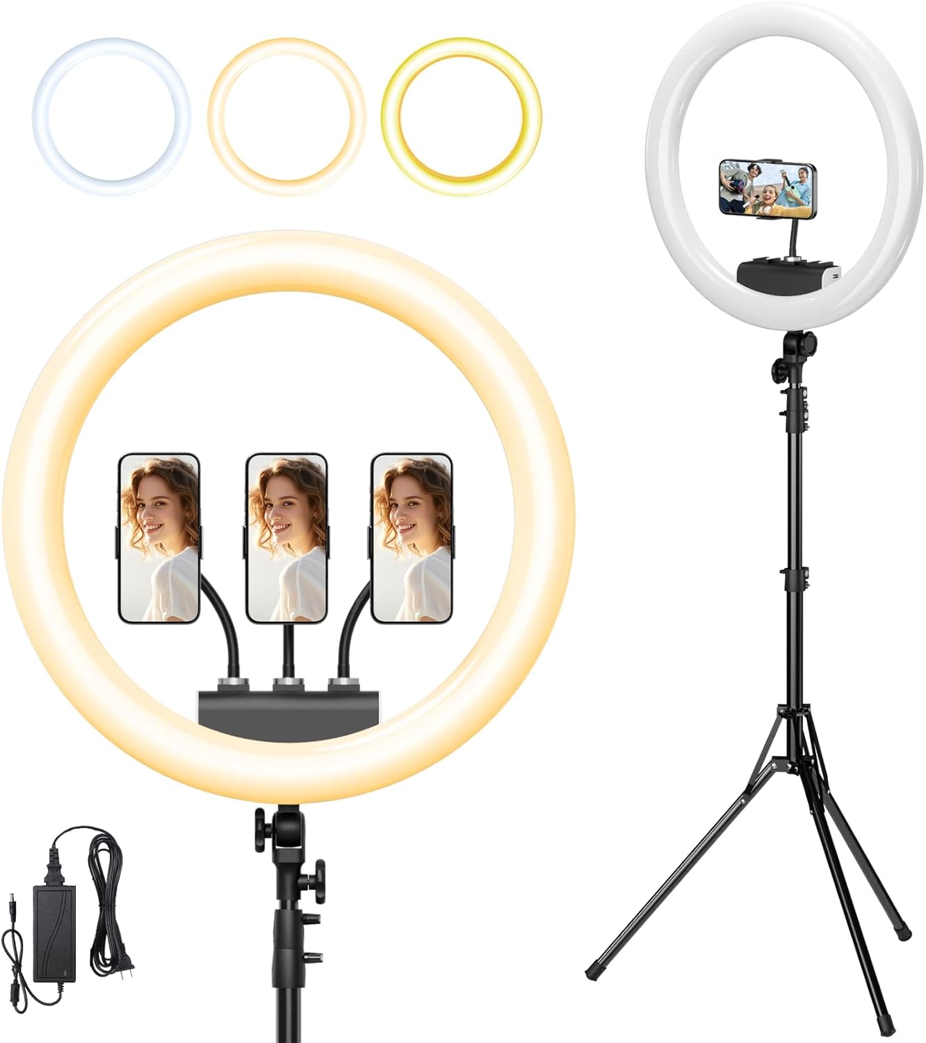 Large Ring Light with Stand, 19" Ring Light Tripod for iPhone, Professional Led Ringlight for Live Streaming, Barber, Makeup, YouTube, Tiktok, White