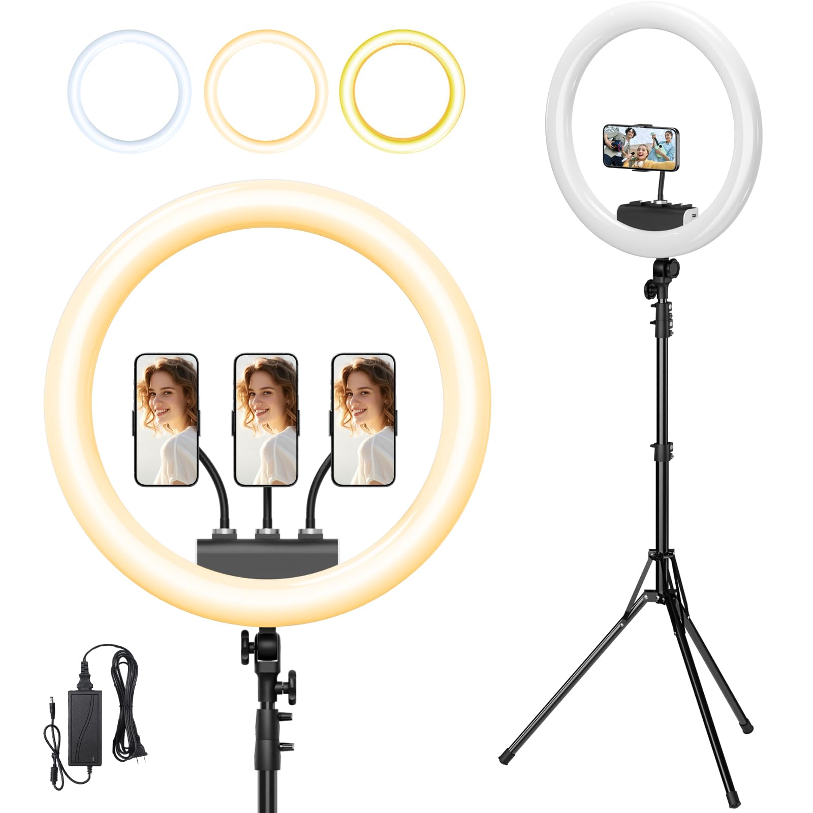 Photo 1 of ***MISSING PARTS*** Large Ring Light with Stand, 19" Ring Light Tripod for iPhone, Professional Led Ringlight for Live Streaming, Barber, Makeup, YouTube, Tiktok, White