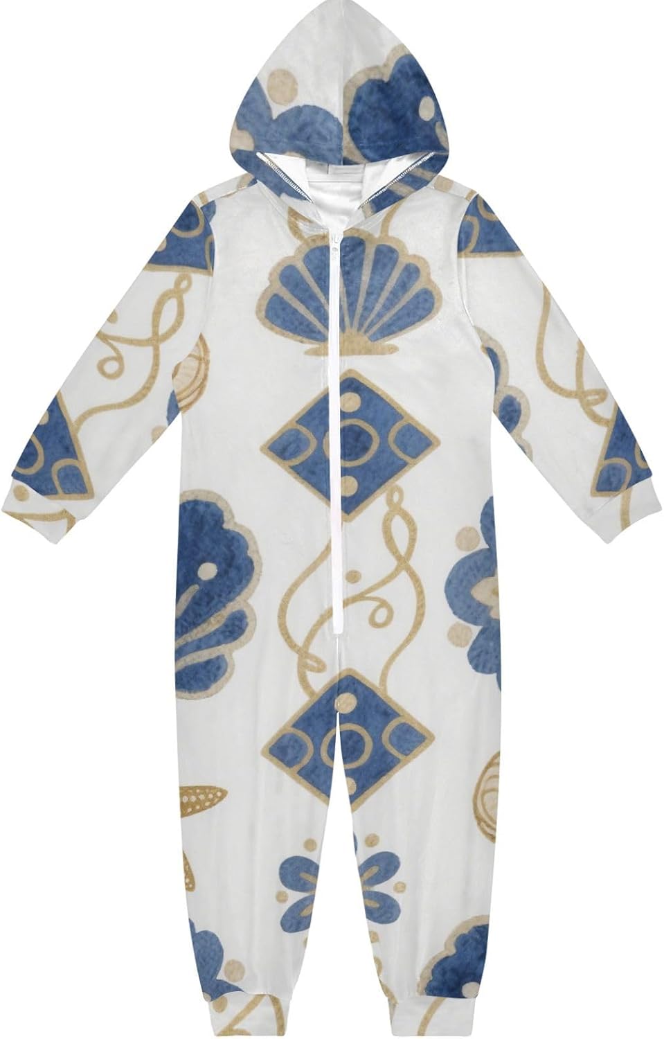 Blue-gold ShellUnisex OnesieZipper Hooded One-Piecing Jumpsuitsfor Christmas Home
