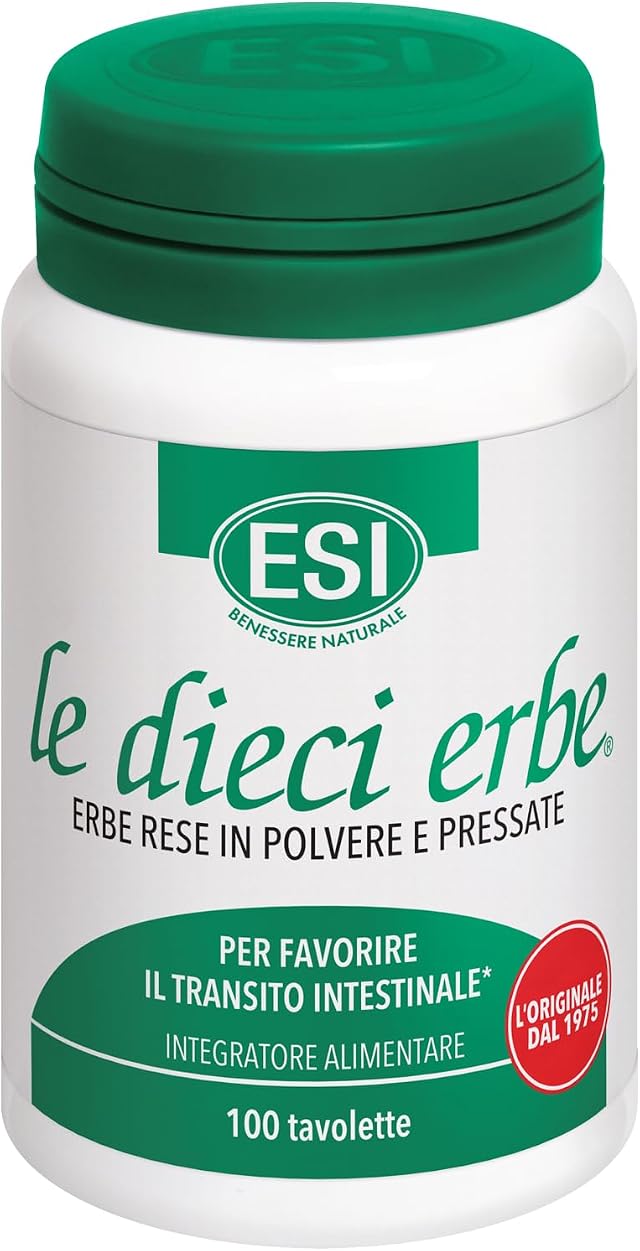 ESI - Le Dieci Erbe, Integratore Alimentare Vegetale con Tarassaco, Lassativo Naturale Contro Stitichezza, Costipazione e Flatulenza, Regola il Transito Intestinale, Senza Glutine Vegan,100 Tavolette