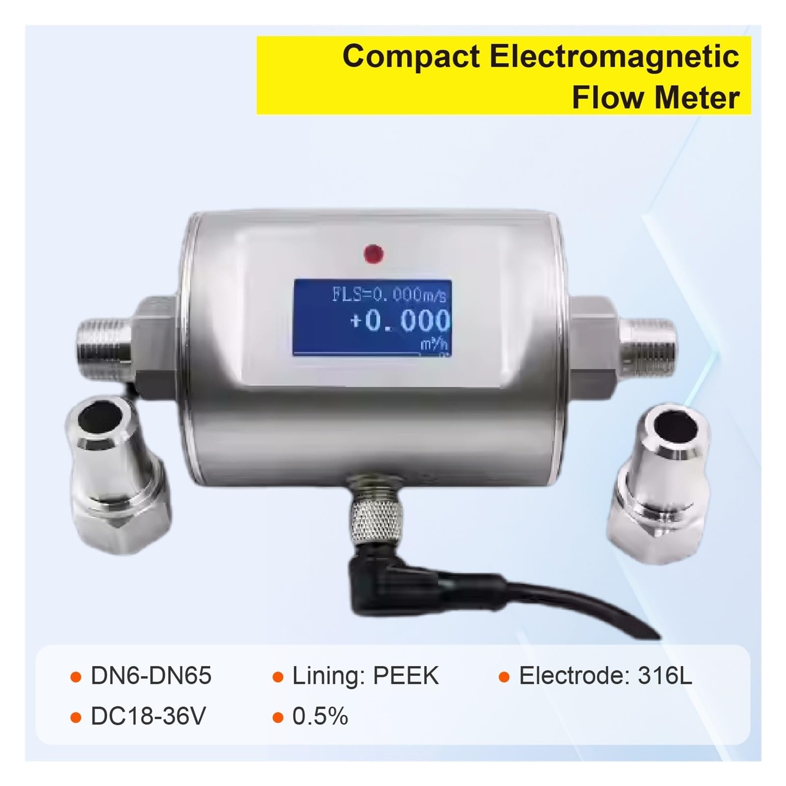 Medidor de flujo, Medidor de flujo electromagnético compacto roscado, sensor digital agua en línea, control remoto infrarrojo for medición tuberías(DN15)
