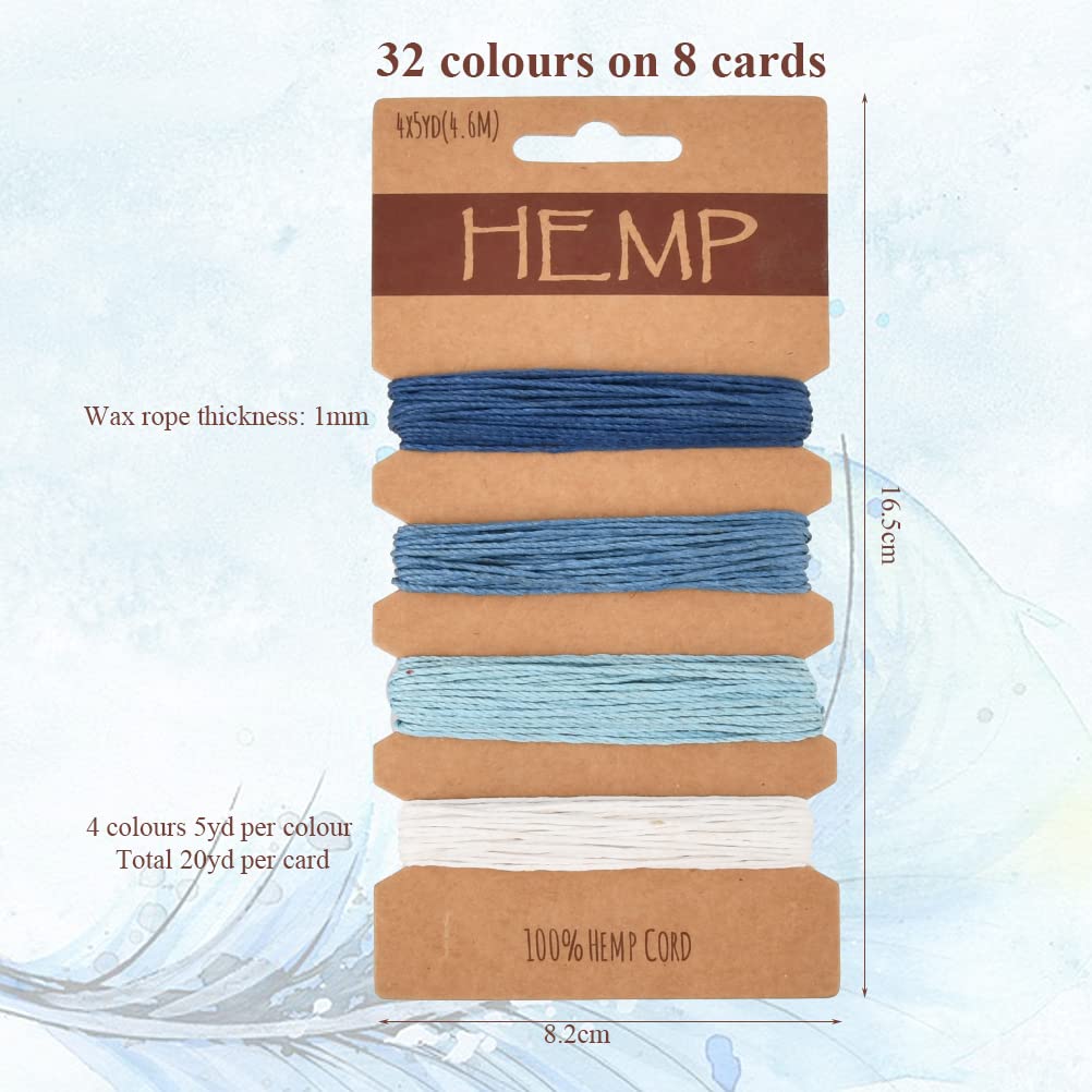 Hair Wraps String 16 Colors Waxed Hemp Cord 1mm, 4 Cards Flax String ...