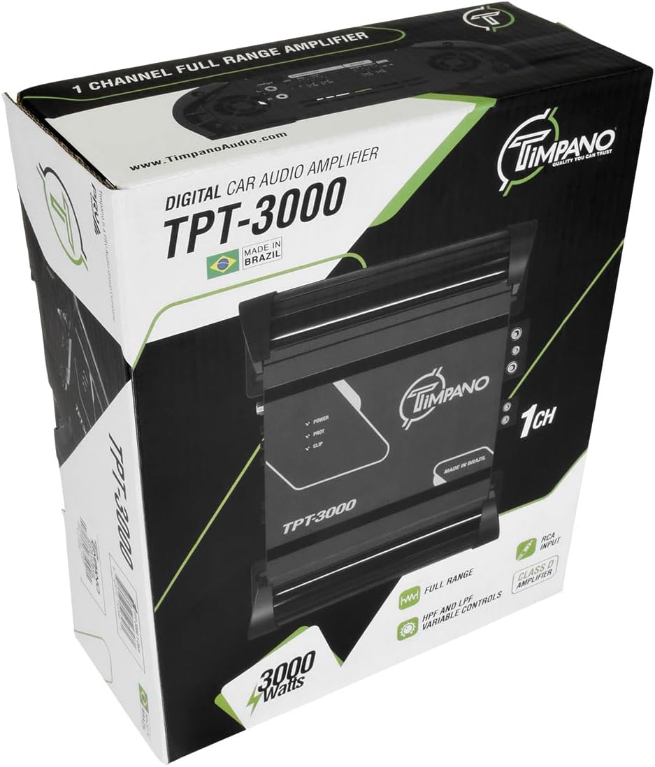 Timpano TPT-3000 2 Ohm Compact Amplifier 3000 Watts, 1 Channel, Full Range Amp Class D for The Installation of Car Speakers, Loudspeakers, Drivers and Tweeters on Car Audio Systems