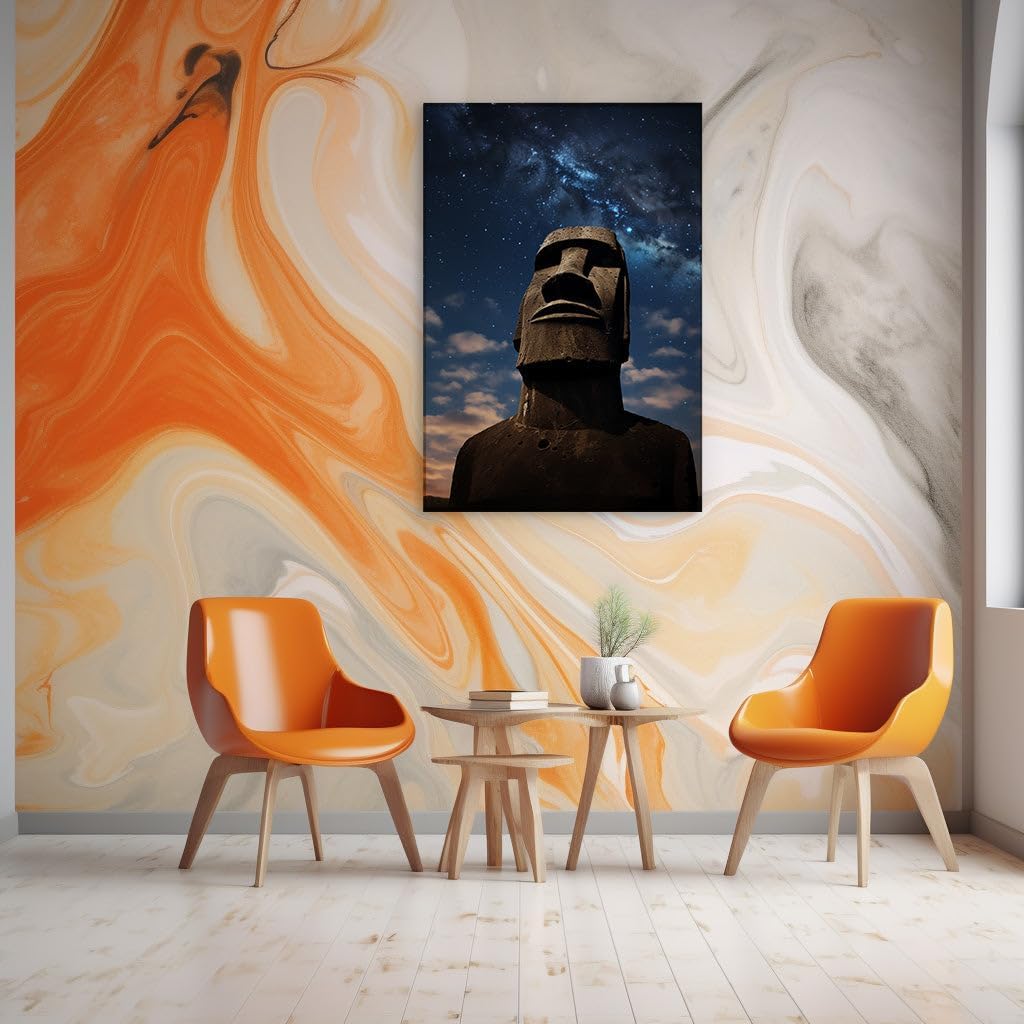 Canvas for Living room. Whispers of Eternity Under Starlit Skies � The Silent Guardians of Easter Island, 27 x 18 inch Canvas Wall Art - Contemporary Masterpieces - Modern Home Decor