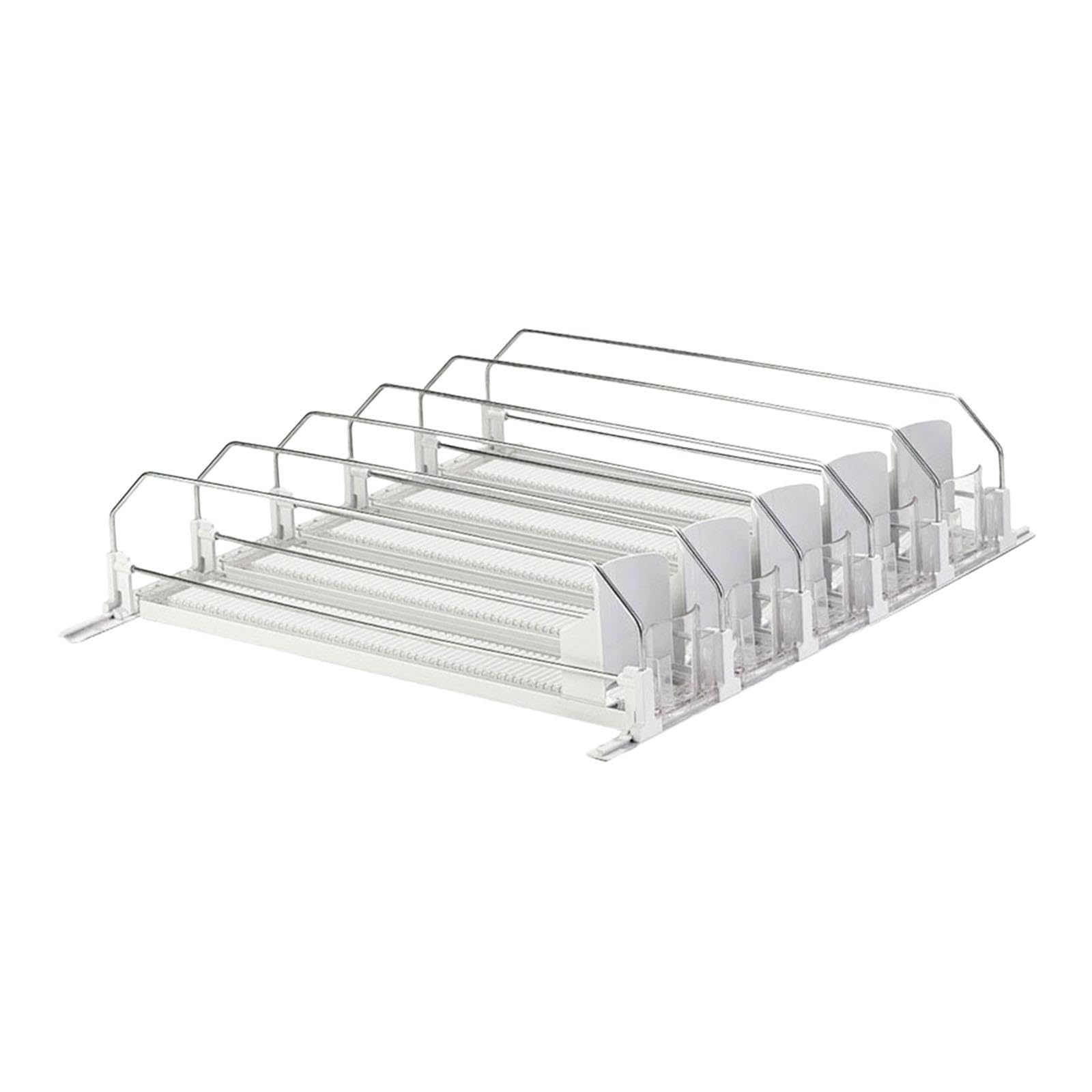 Organizador de Bebidas con Pusher Automático Dispensador Apilable de Latas Estante de Botellas para Frigorífico Soporte Muelle Fácil de Montar Y Limpi, 5 hileras Blancas, Individual