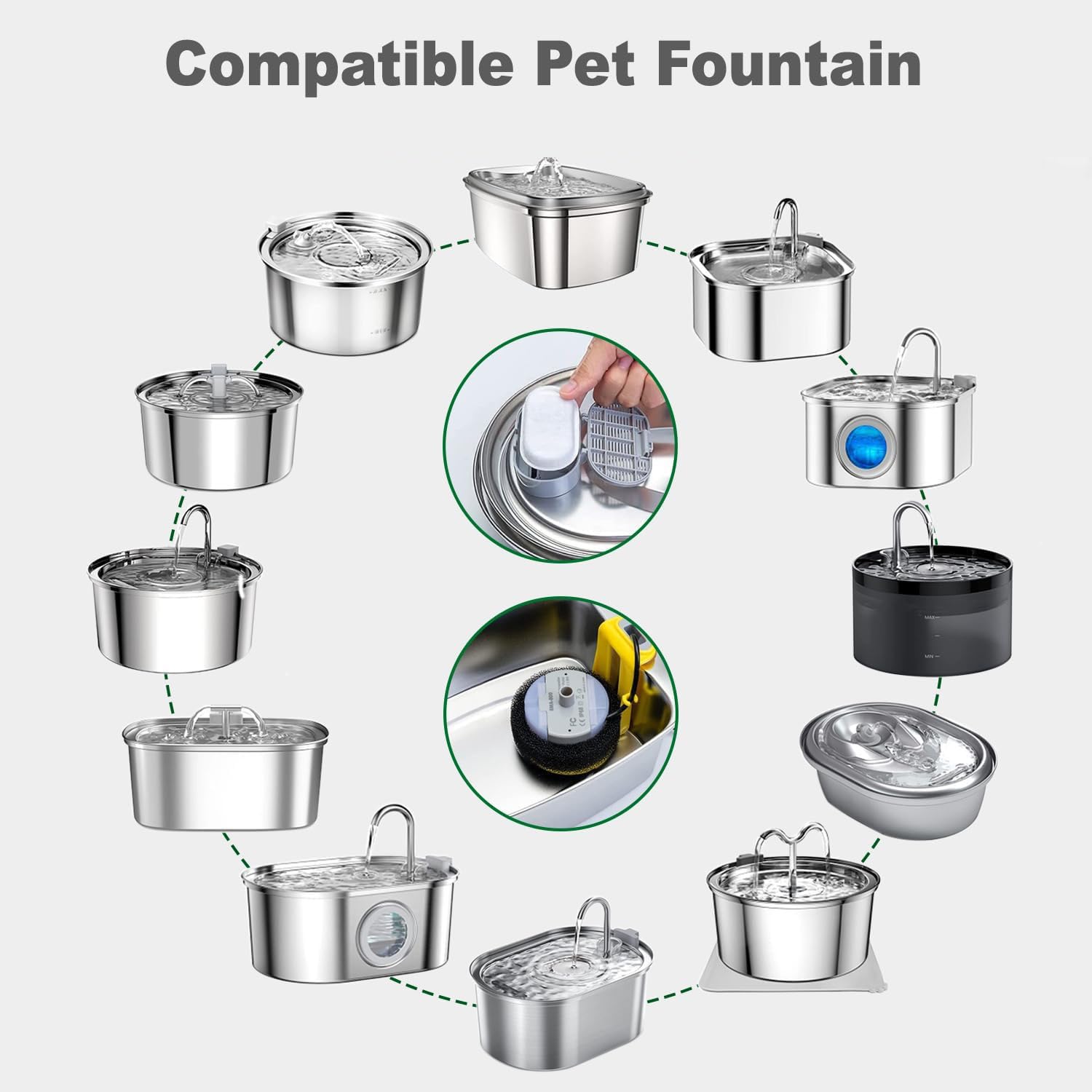 Cat Water Fountain Filters, 24 Pack Replacement Filters for 108oz/3.2L& 67oz/2L Stainless Steel Pet Dog Water Fountain - image 4