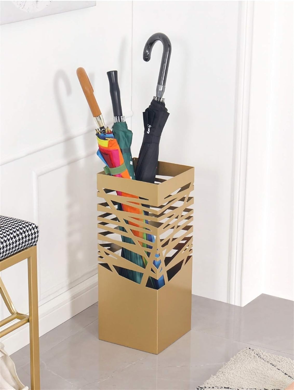 Metal Holder, Space-Saving Home, Hotel Office Entrance, Large-Capacity Umbrella Basket with Drip Tray (Color : Black)