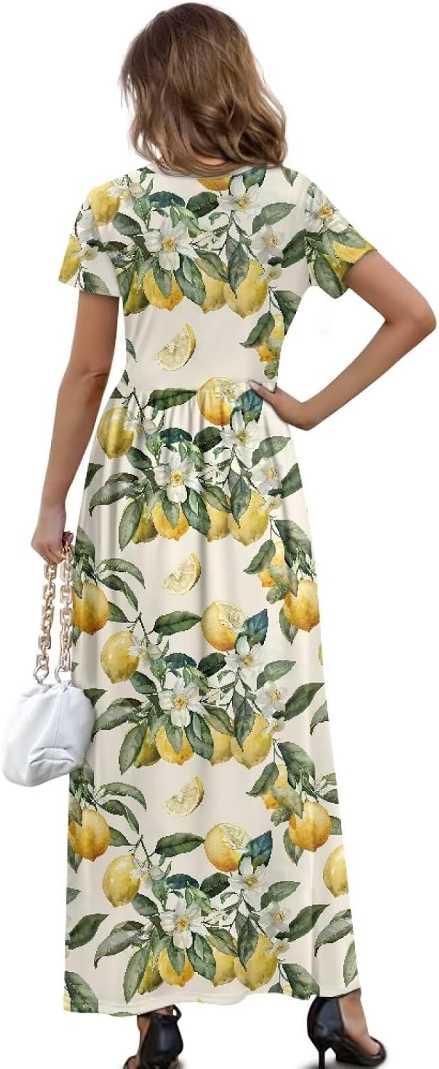Summer Shirt Dress for Women 2025 Crewneck Maxi Dresses with Pockets Short Sleeve Flowy Beach Sundresses