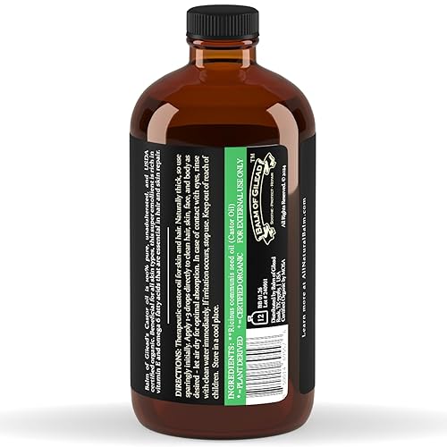 Miniatura 9 de Aceite de Ricino Orgánico BALM OF GILEAD para Hidratación de la Piel - Terapéutico Prensado en Frío, Certificado USDA 100% Puro, Botella de Vidrio -