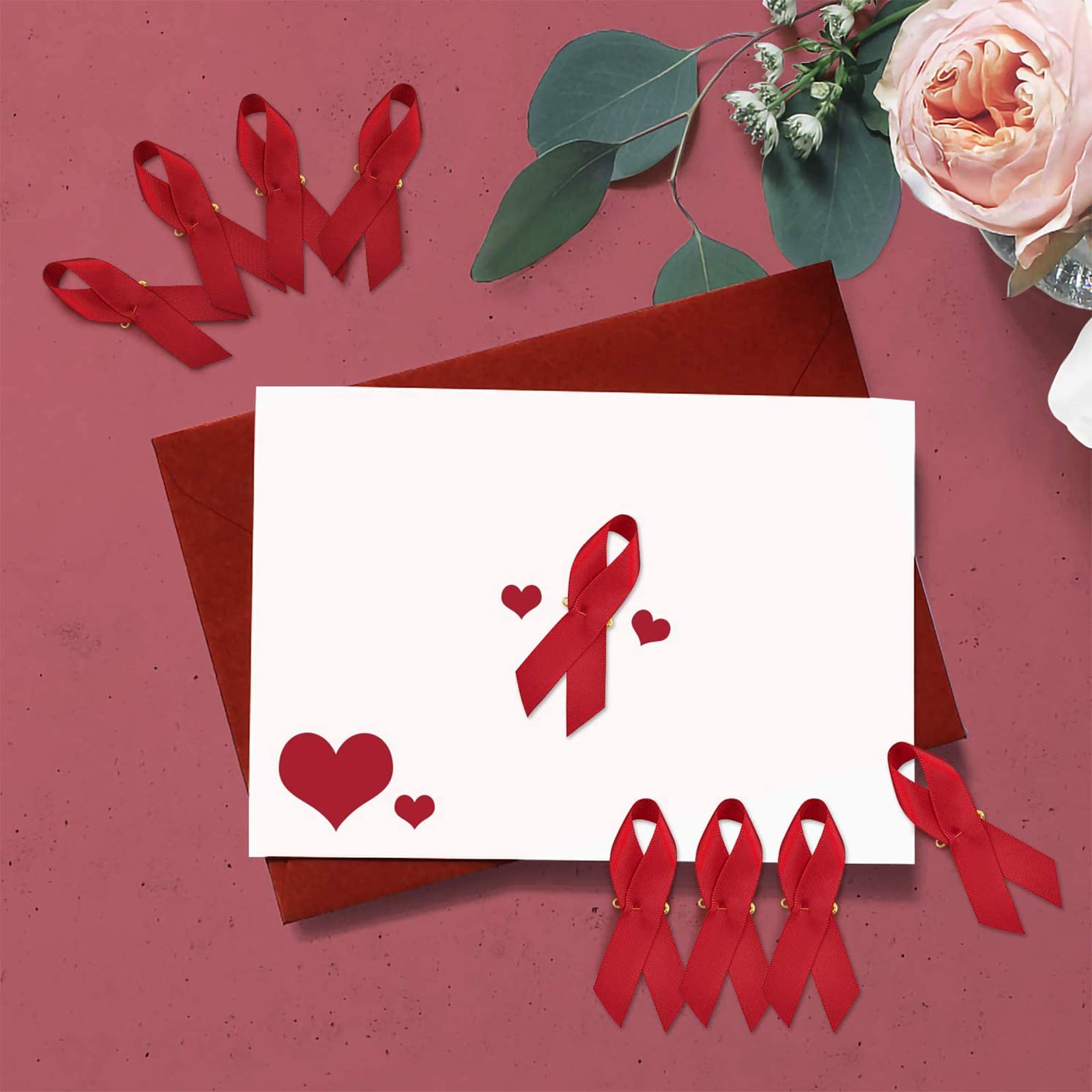 200 spille rosse in raso con nastro di raso per la consapevolezza dell'HIV/AIDS, per la prevenzione della droga, con spilla di sicurezza per uomini e donne