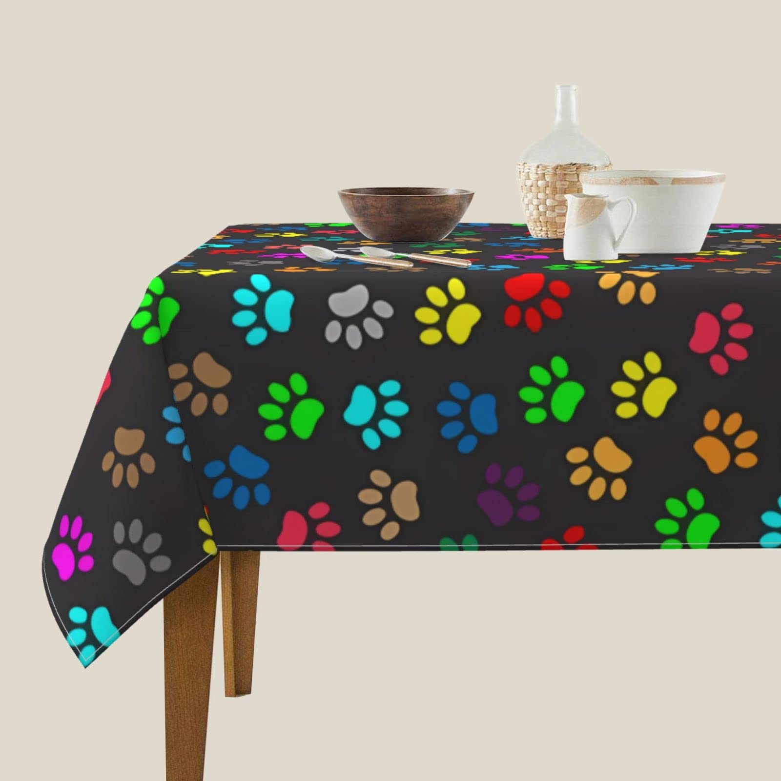 Runde Tischdecke Mit Pfotenabdruck – 152,4 Cm, Waschbar, Aus Polyester, Für Drinnen & Draußen