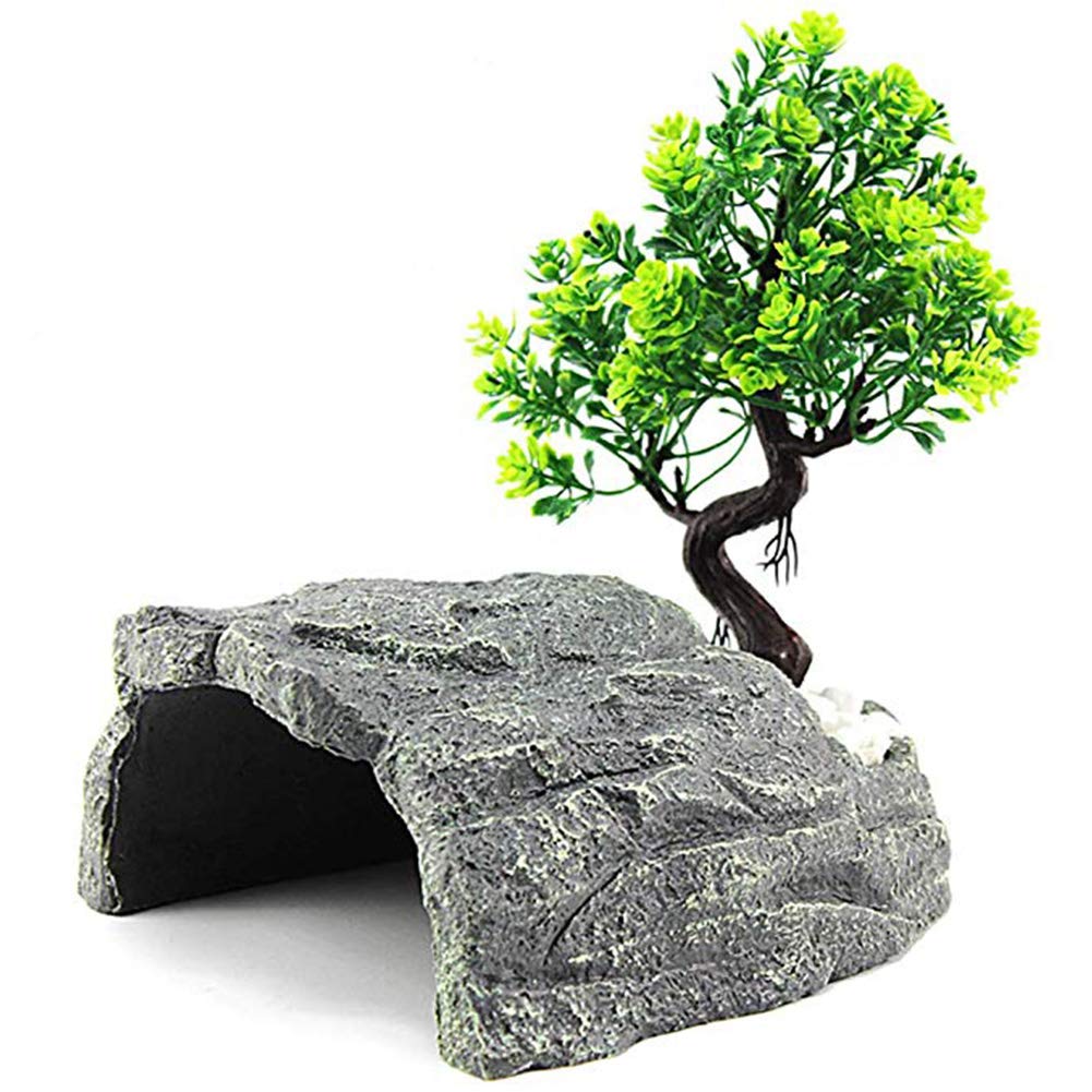 Roccia Galleggiante OMEM Per Tartarughe E Rettili – Piattaforma 15x11,5x12 Cm, Con Grotta In Muschio E Pellicola Per Umidità
