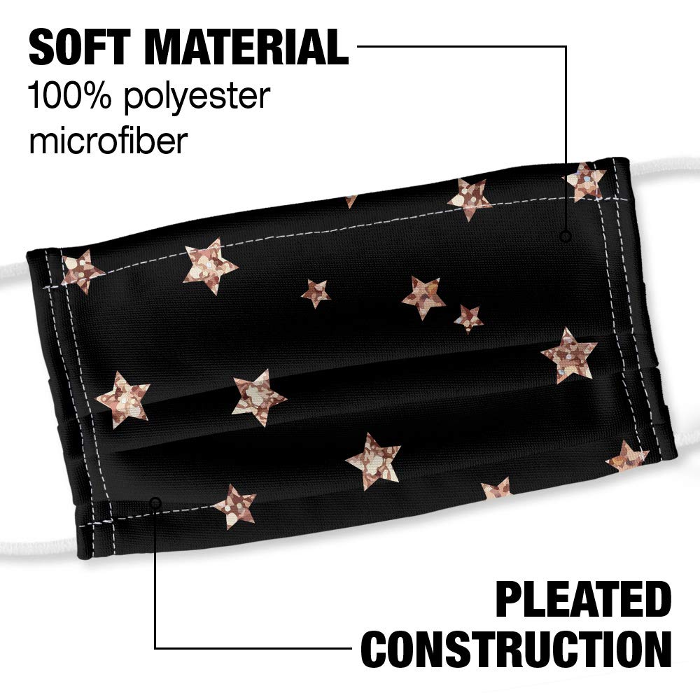 Glitter Stars Pattern 1-Ply Reusable Face Mask Covering with Adjustable Nose Wire, Unisex
