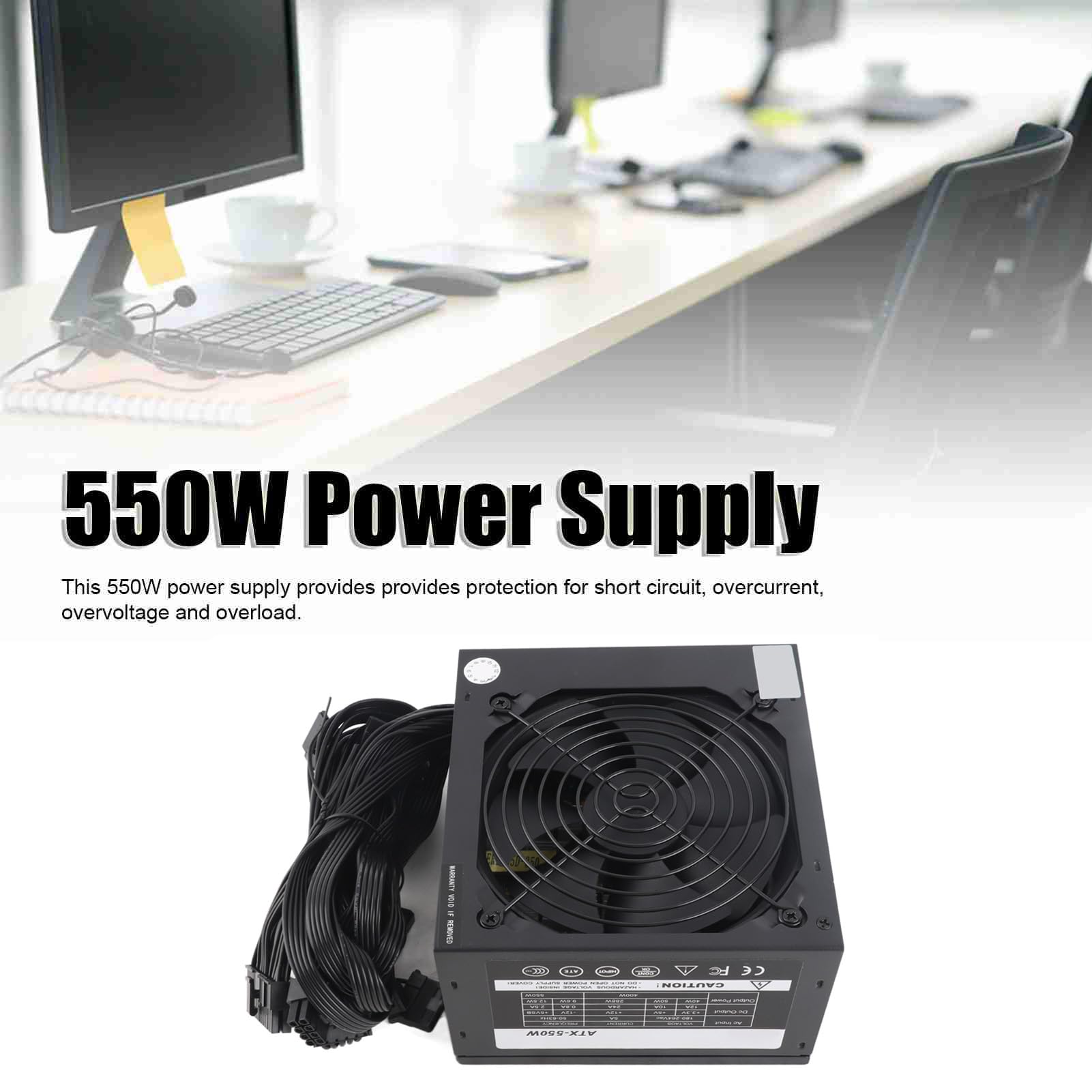Alimentation 550W, Coupure Auto, Ventilateur Silencieux 120mm pour PC