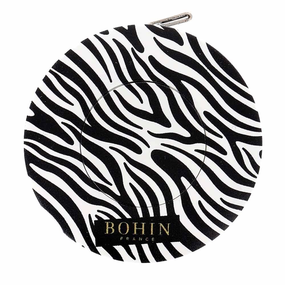 BOHIN France - BOHIN France Safari Collection ABS Housing (150cm) Zebra Print Automatic Retractable Winding Tape Measure - 1 Piece