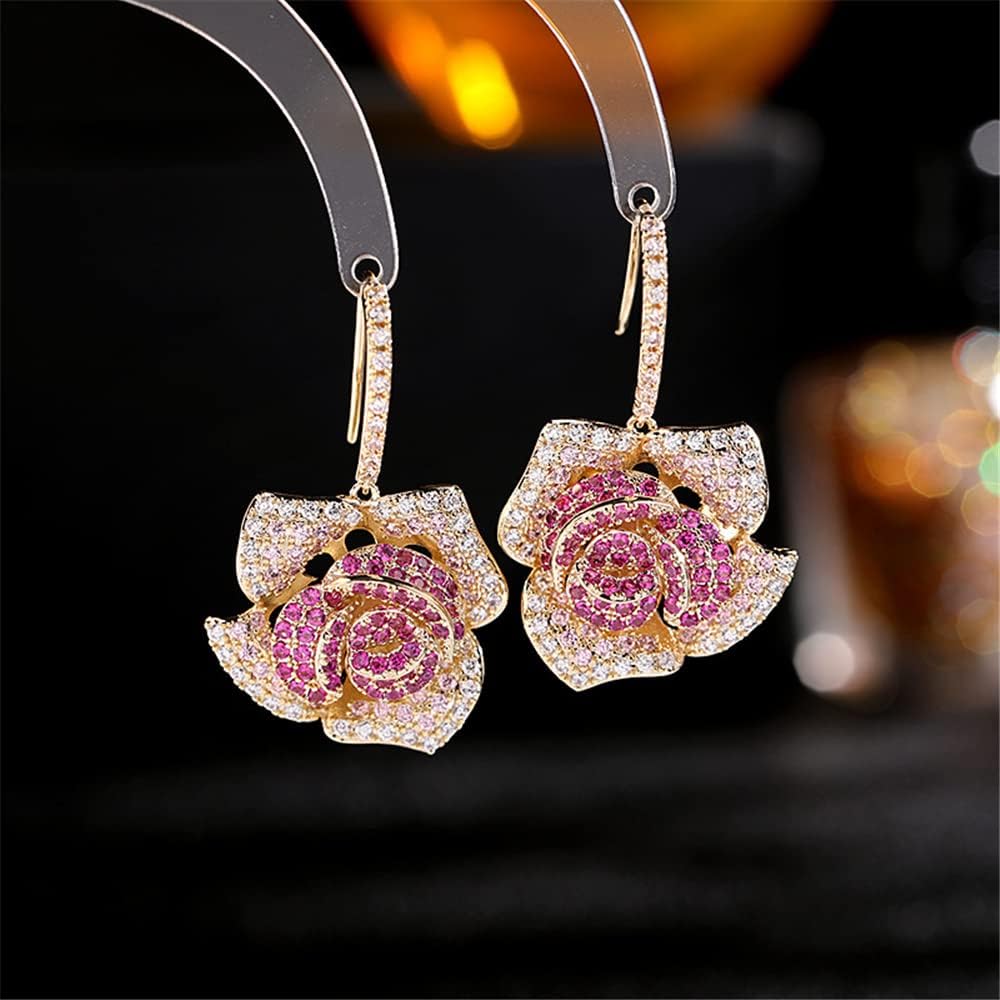 Huggie CZ Flower Dangle Stud Earrings for Women Girls with Charms Fashion Luxury Pave Rhinestone Filigree Camellia Rose Dainty Crystal Drop Dangling Wedding Prom Jewelry Dainty Gifts Valentine Mother's Day - Image 5