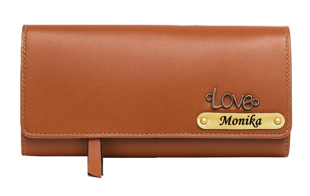 printifykart SSK World Personalized Leather Wallet with Name & Charm I Customized Ladies Clutch I Stylish Purse Gift for Womens Girlfriend Wife Mother Sister Birthday Anniversary - Brown-picture-32