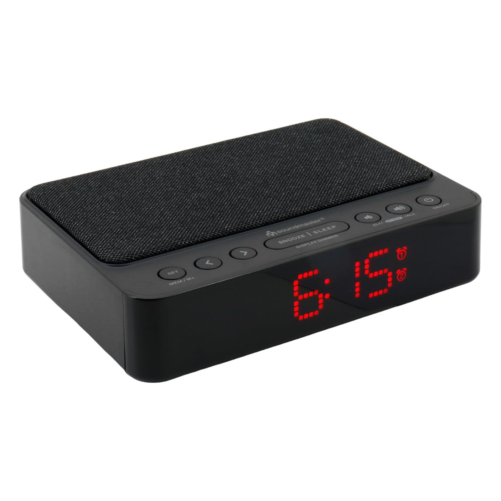 Soundmaster UR124SW Radio despertador con estación de carga inalámbrica, cargador inalámbrico para iPhone/Samsung Galaxy, pantalla LED, atenuador de 4 niveles, 2 alarmas, radio sin tictac