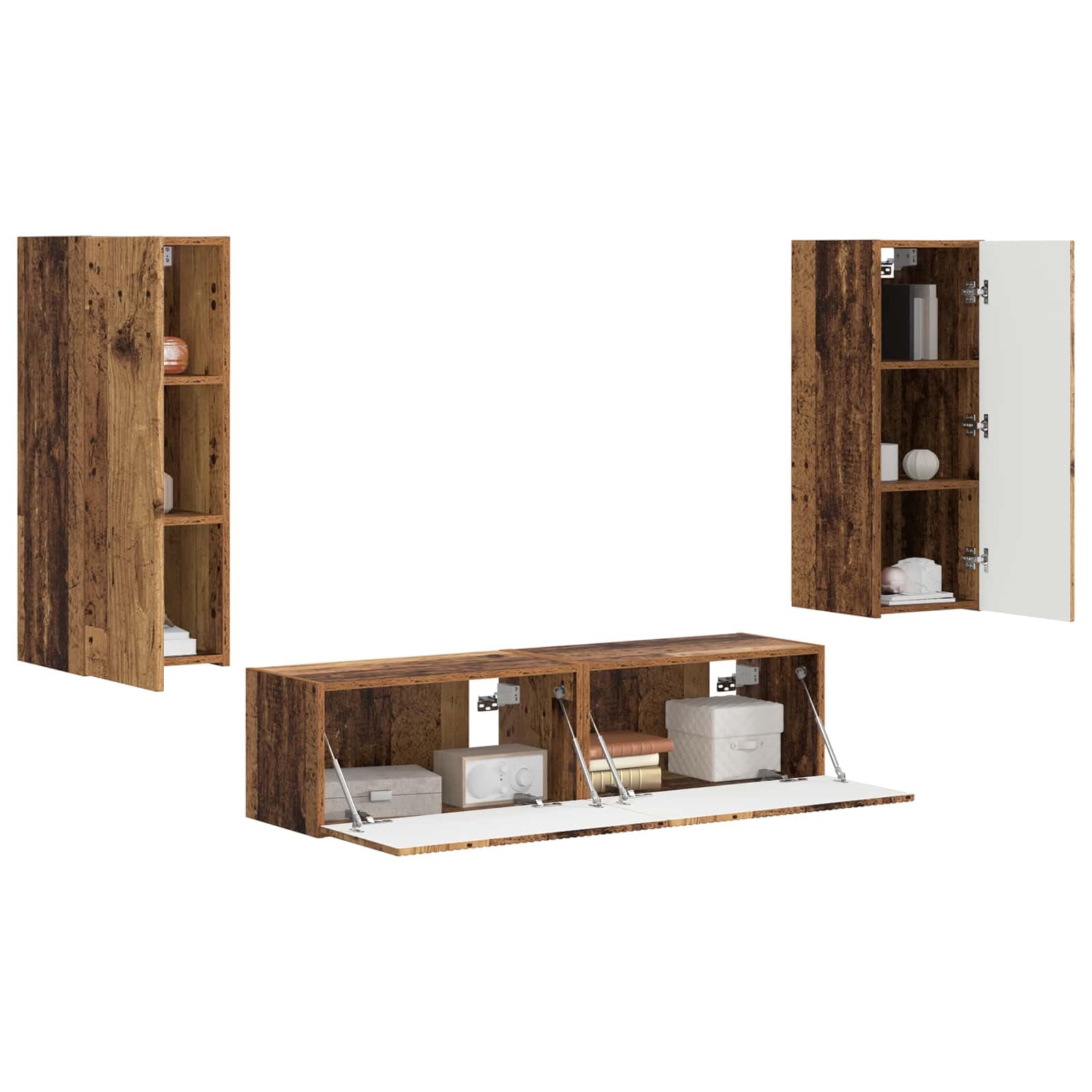 2-Piece Wall Mounted Floating TV Stand, Engineered Wood | Features a space-saving design for living room entertainment centers to store media devices and consoles.