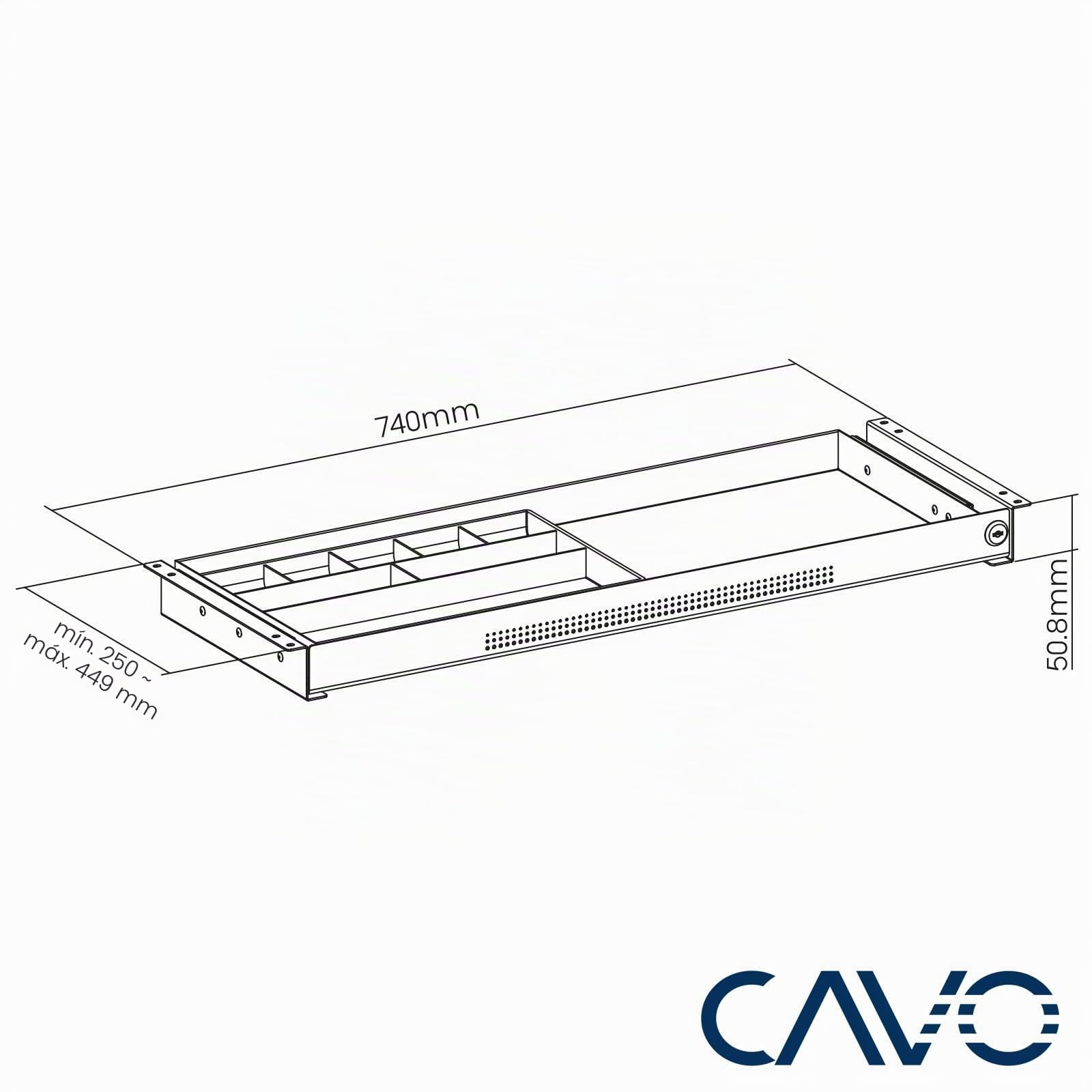 CAVO Cajón para documentos con cerradura de acero 740x250 mm, negro