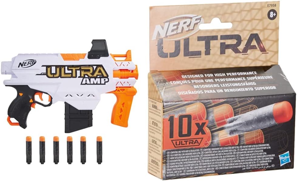 Nerf - Pack de 10 Flechettes Nerf Ultra Officielles + Nerf Ultra Amp, Blaster motoris?�, Chargeur 