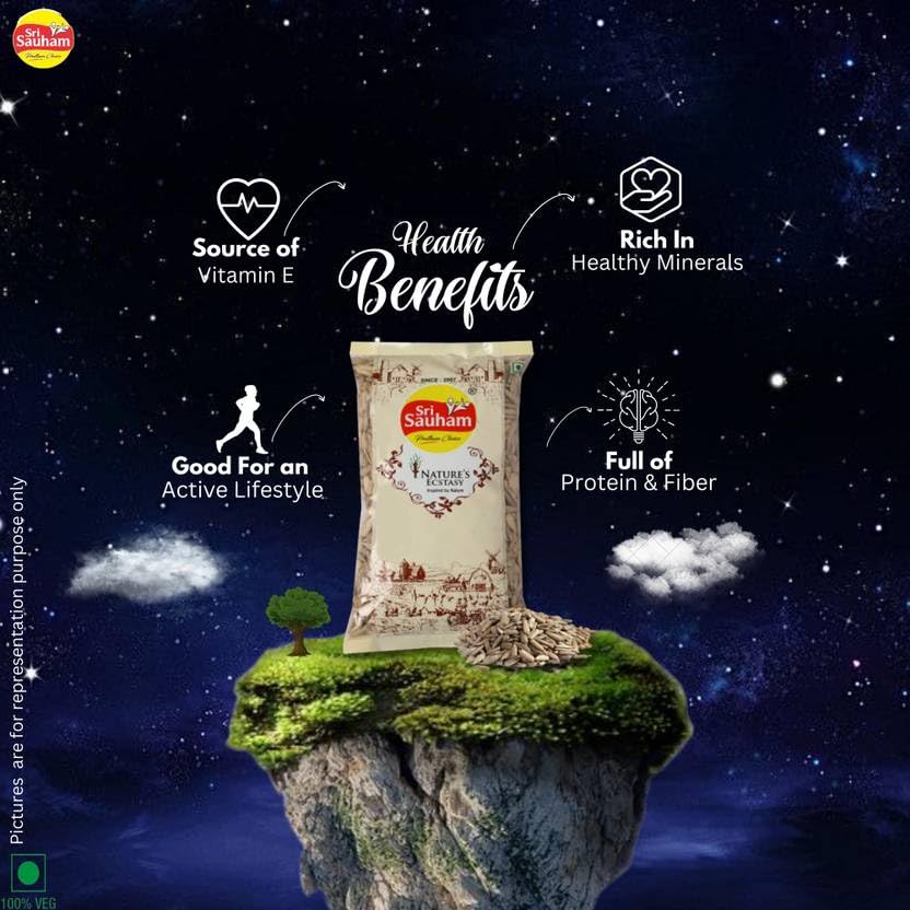Image of Sri Sauham 100% Natural Roasted Sunflower Seeds - 200 Gram | Preservative-Free & Edible Surajmukhi Ke Beej | Protein-Rich Vegan Diet Food | High Fibre Nuts for Eating & Cooking | Healthy Source of Iron