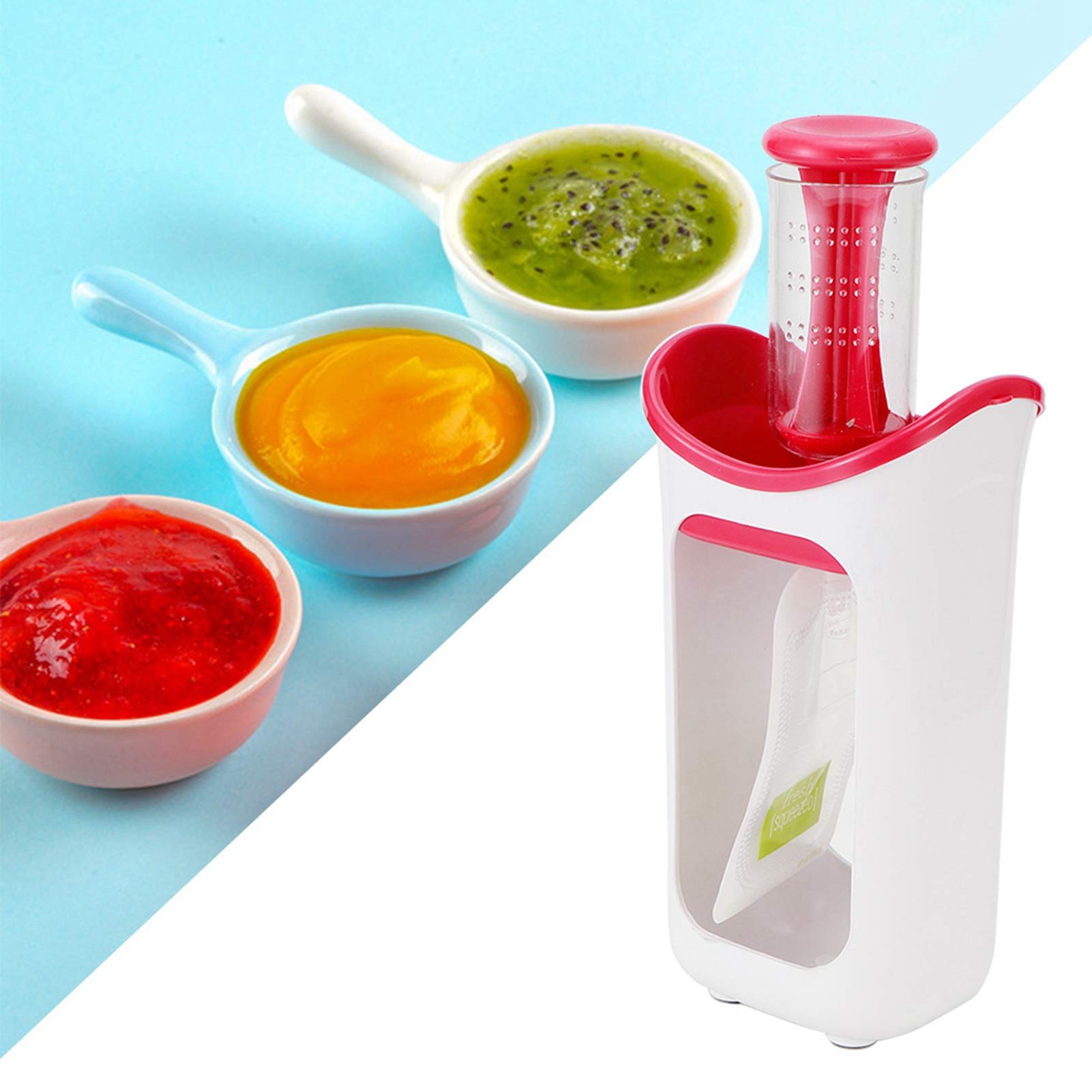 Machine à Aliments Pour Bébés, Presse-purée De Fruits, Station De Pressage des Aliments, Pochettes Alimentaires Pour la Cuisine à Domicile, Robot Culinaire Pour Enfants(Rouge)