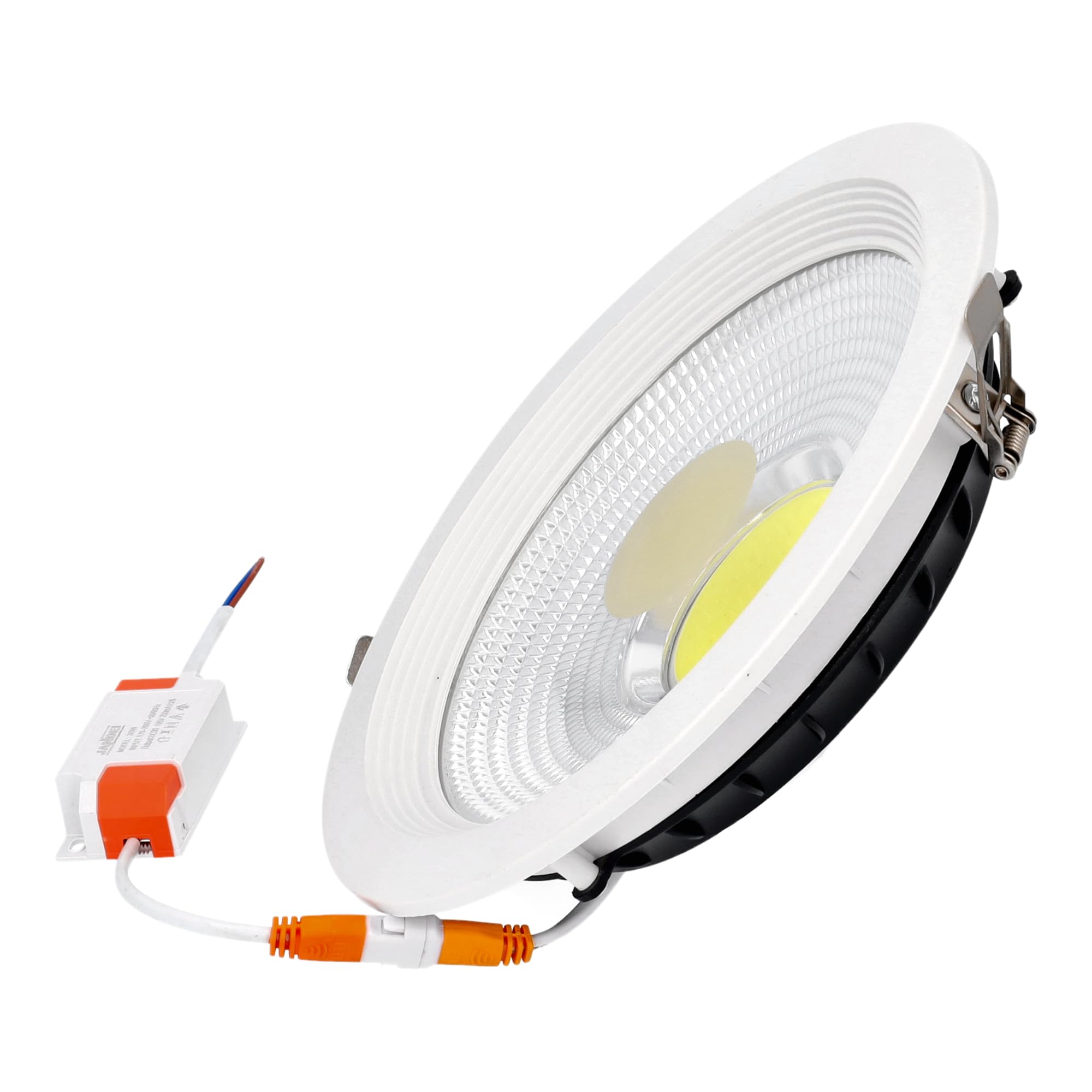 Jandei COB 30 W, wpuszczany reflektor LED, okrągła rama aluminiowa, biała, 212 x 52 mm (otwór wpuszczany 185 mm), 2700 lm, IP44, idealny do salonu, kuchni, łazienki - 5 sztuk (zimne światło 600K)