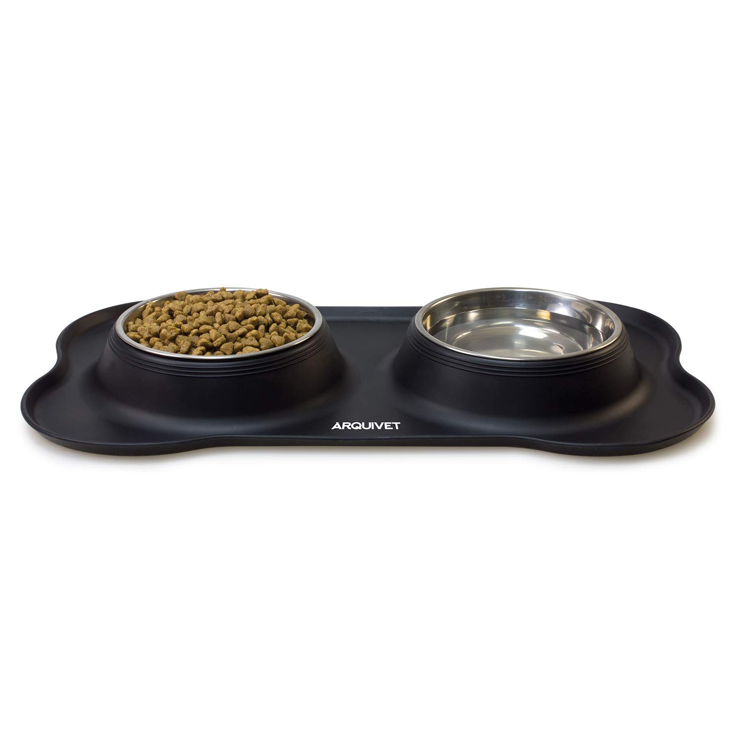 ARQUIVET Doppelter Futternapf und Trinknapf für Hunde und Katzen - Edelstahlschüssel - rutschfeste und kippsichere Silikonbasis - Zubehör für Haustiere - 2 x 400 ml