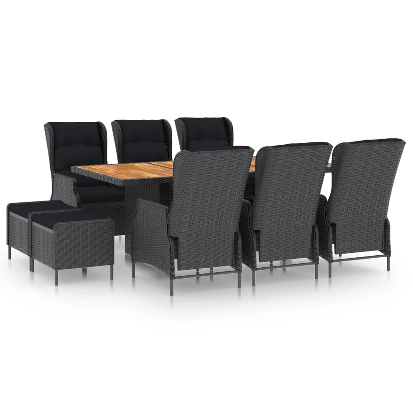 Festnight Conjunto Comedor Jardín Ratán 9 Pzas, Mesa y Sillas Jardin con Respaldo Regulable y Cojines, Conjunto Mesa y Sillas Reclinable Terraza, Muebles Jardin Exterior, Gris Oscuro 9 Pzas Type 3