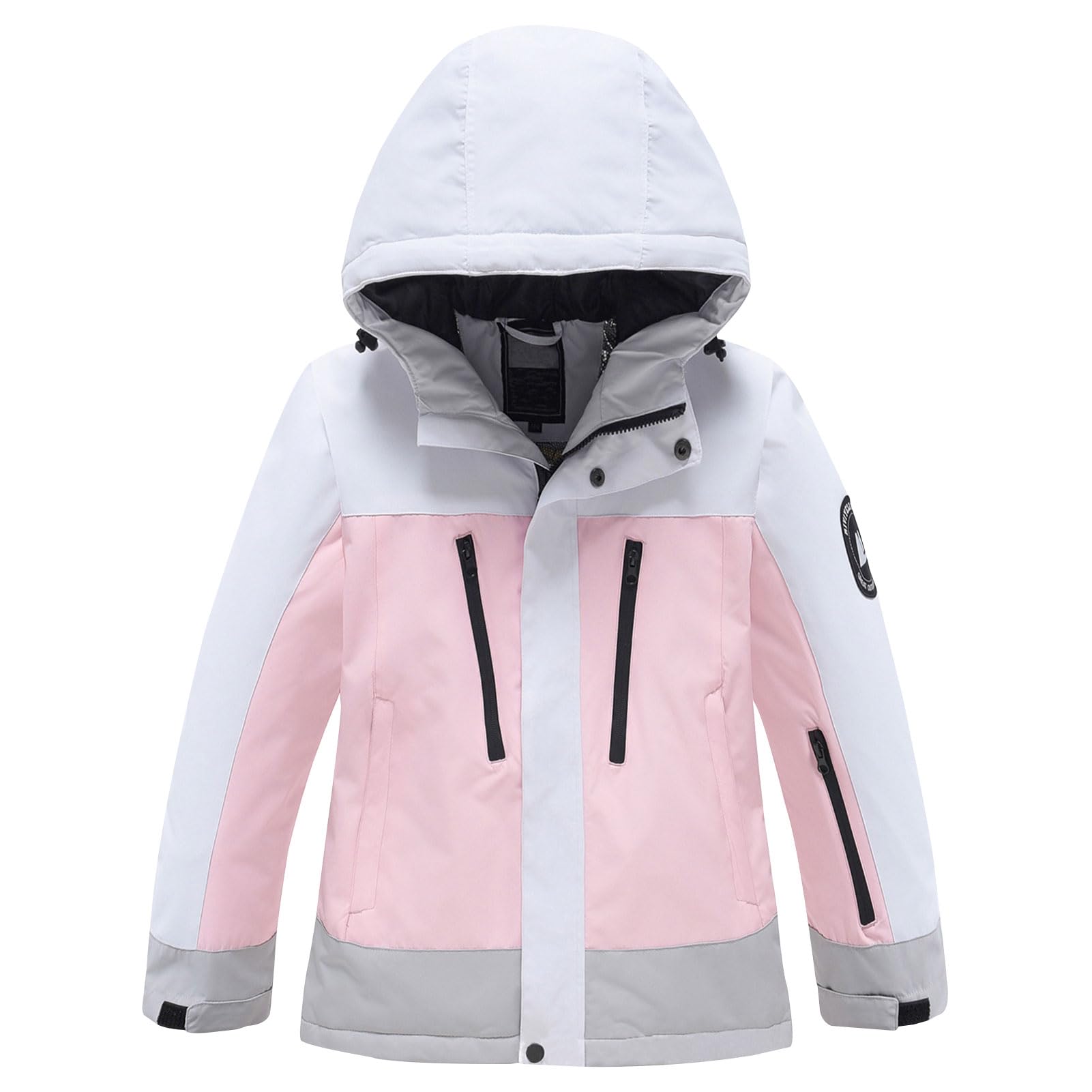 Traje de esquí infantil de 2 piezas, resistente al viento, chaqueta de esquí con capucha y pantalones de esquí, traje acolchado de nieve para niños y niñas, rosa cerezo y pantalones de