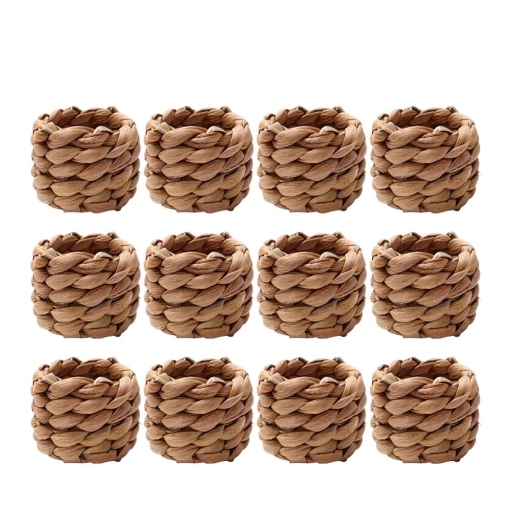 Runde Serviettenringe, handgewebt, Brunnenkresse, Serviettenringe, Ostern, Erntedankfest, Weihnachten, Tischdekorationen (Braun, 12 Stück)