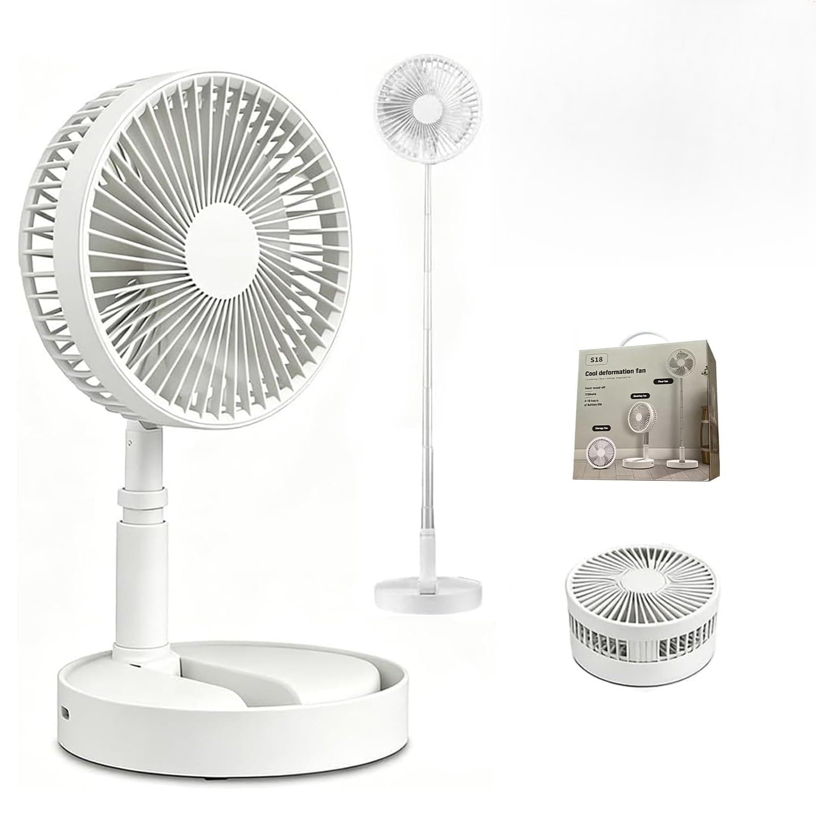 Portable Standing Fan,3-in-1 Rechargeable Foldable Pedestal Fan (White)