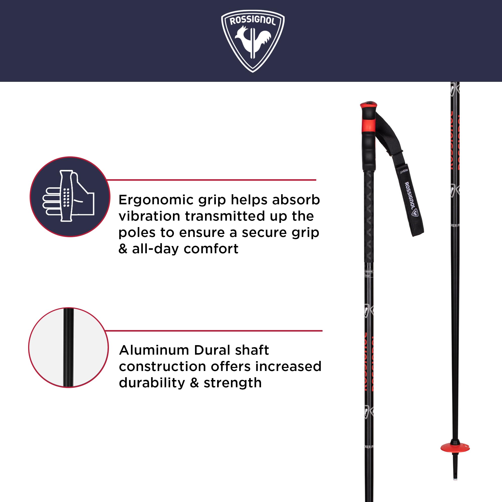 Rossignol Poker Pro Alpine Ski Poles - Lightweight Downhill Ski Poles for Men