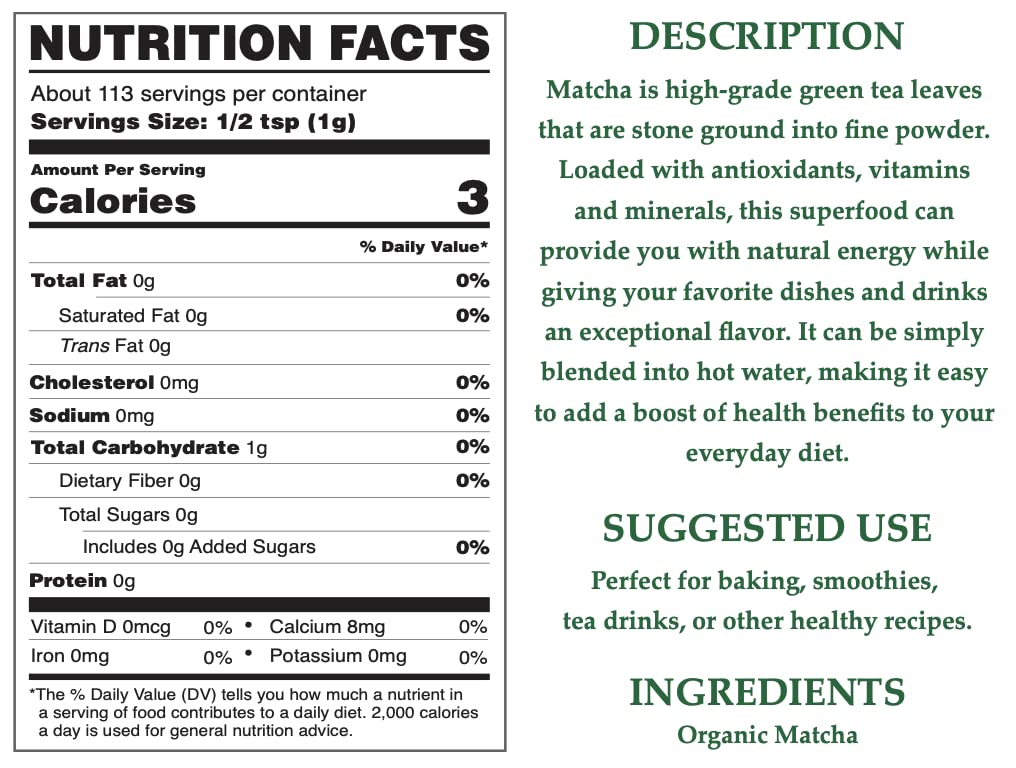 Ch rie Sweet Heart Organic Matcha Powder - Matcha Green Tea Powder For Cooking Baking Latte Smoothie Hot — view 2