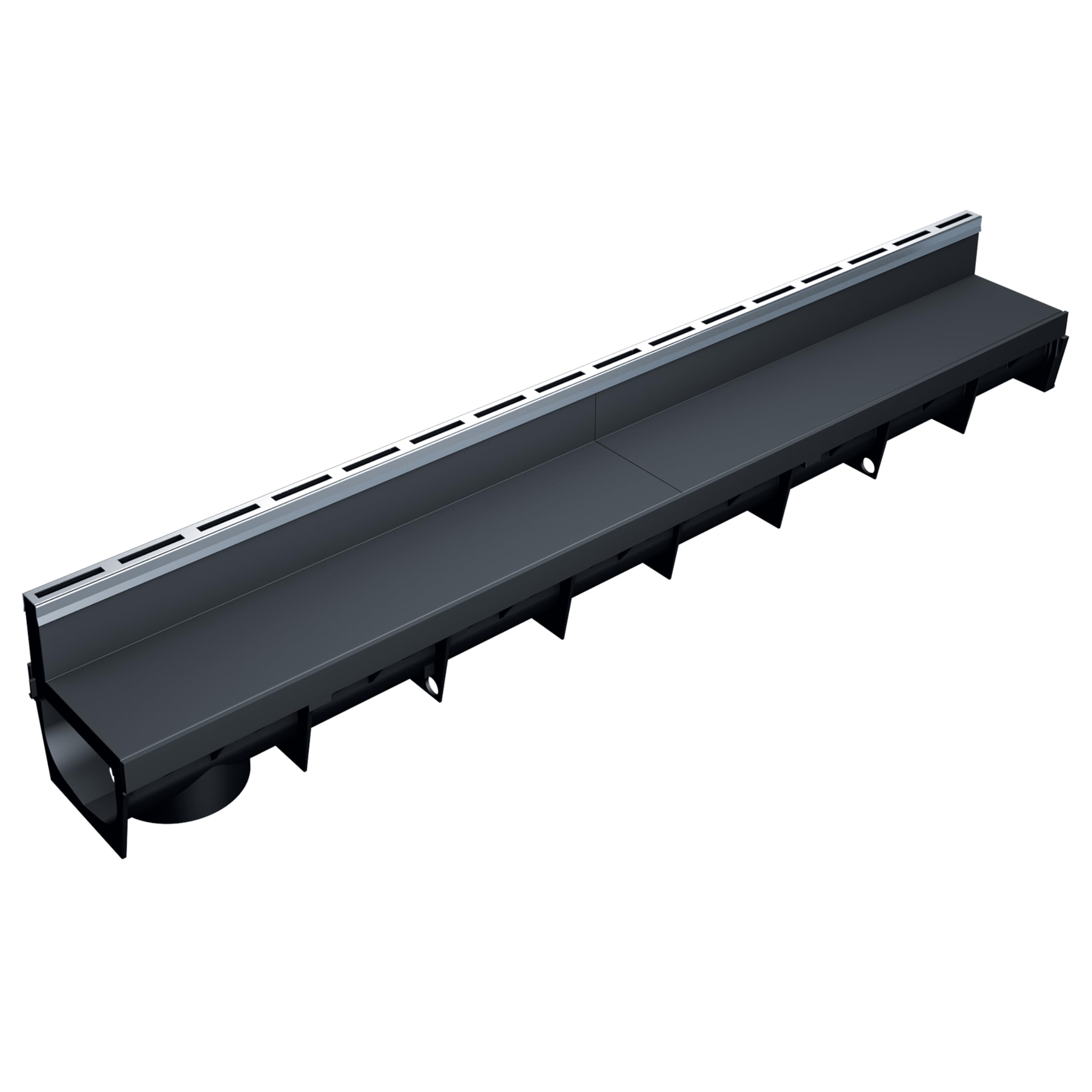 MEA Caniveau Extérieur MEAPARK 1 m – Grille à Fente en PP Recyclé + Profil E-Blade S en INOX – Drainage Terrasse, Piscine, Jardin – Classe A15 Piéton – Largeur utile 10 cm