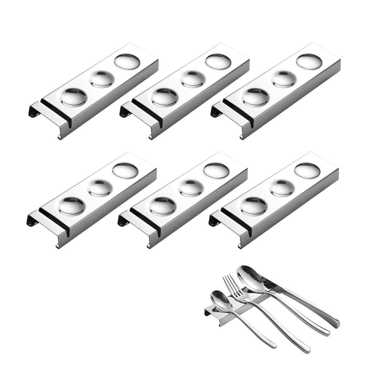Cutlery Rests Stand for Chopsticks Spoon Knife Teaspoons Salad Fork Stainless Steel Flatware Tableware Rest Holder 6 PCS Dinner Table Settings (Silver
