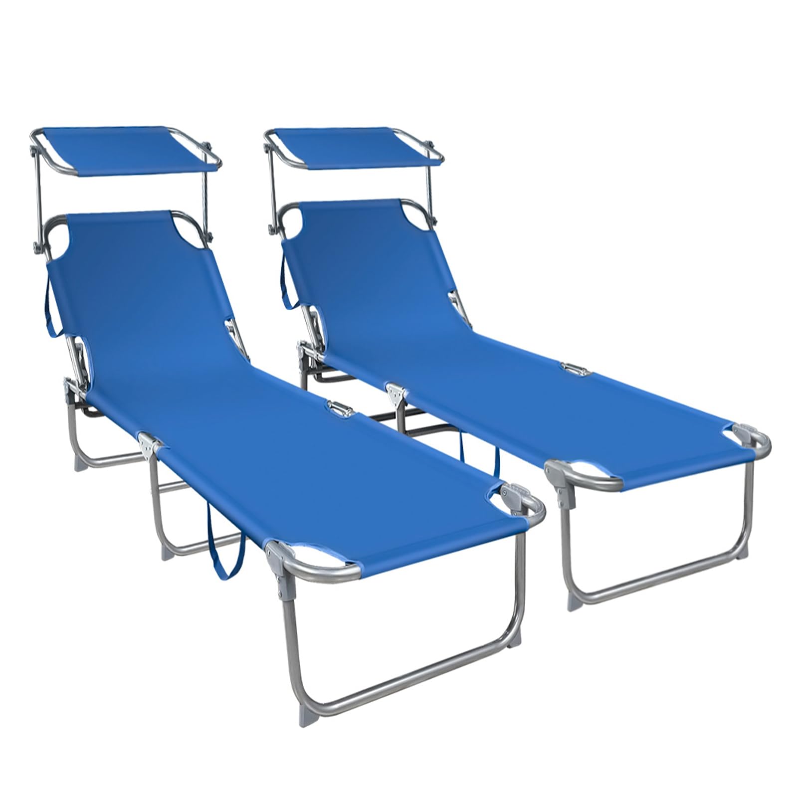 VOUNOT® Juego de 2 Tumbonas Plegable con Parasol Ajustable Tumbona Reclinable Jardín Exterior Respaldo Poliéster Regulable en 4 Posiciones Carga Máx. 120kg para Piscina Playa Terraza 190x58x27cm Azul