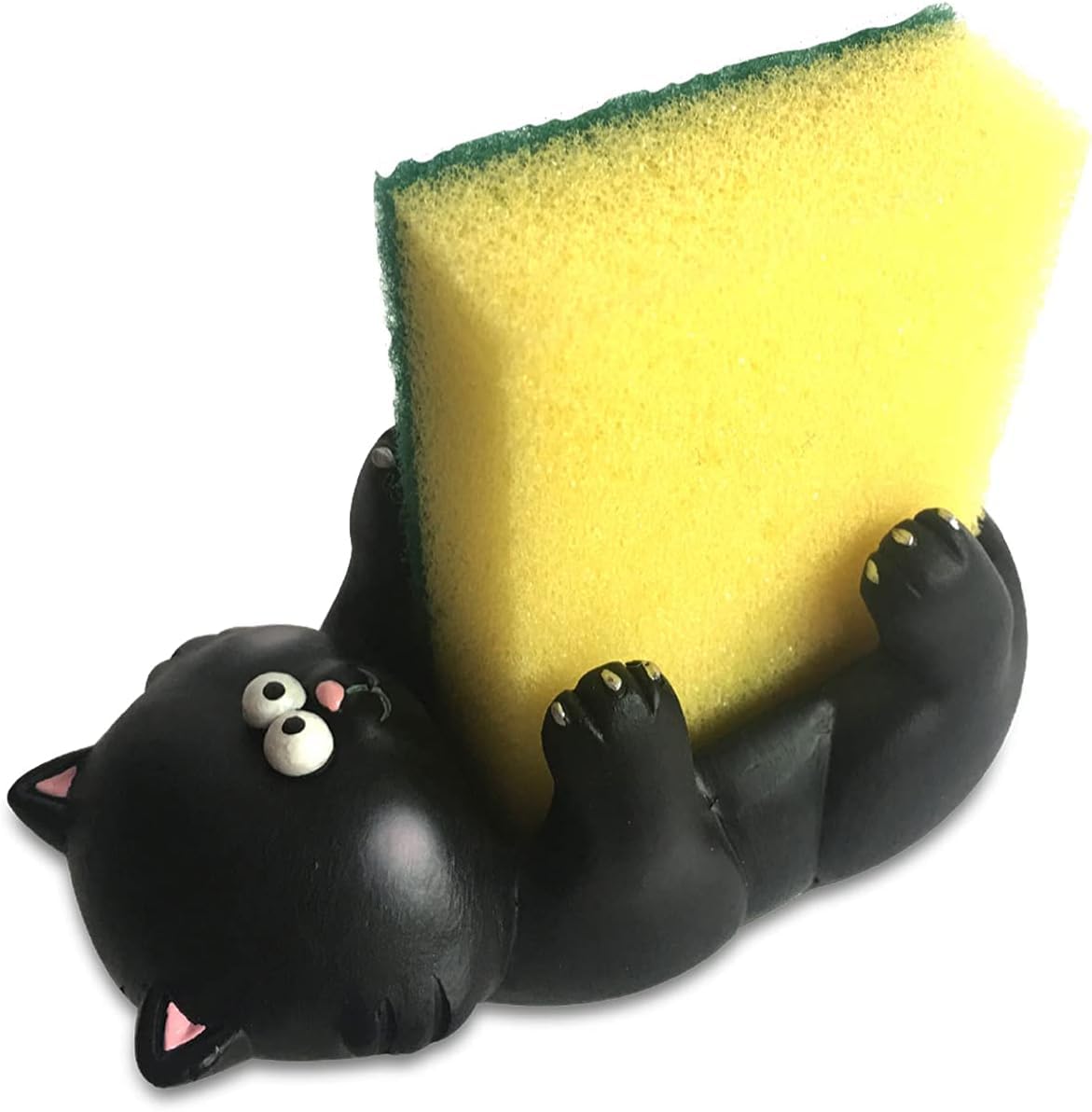 Paolo Chiari Porta Spugna, Pratica per Cucina o Bagno, in Marmoresina Dipinta a Mano, Made in Italy (Gatto Nero, 13x6x6 cm)