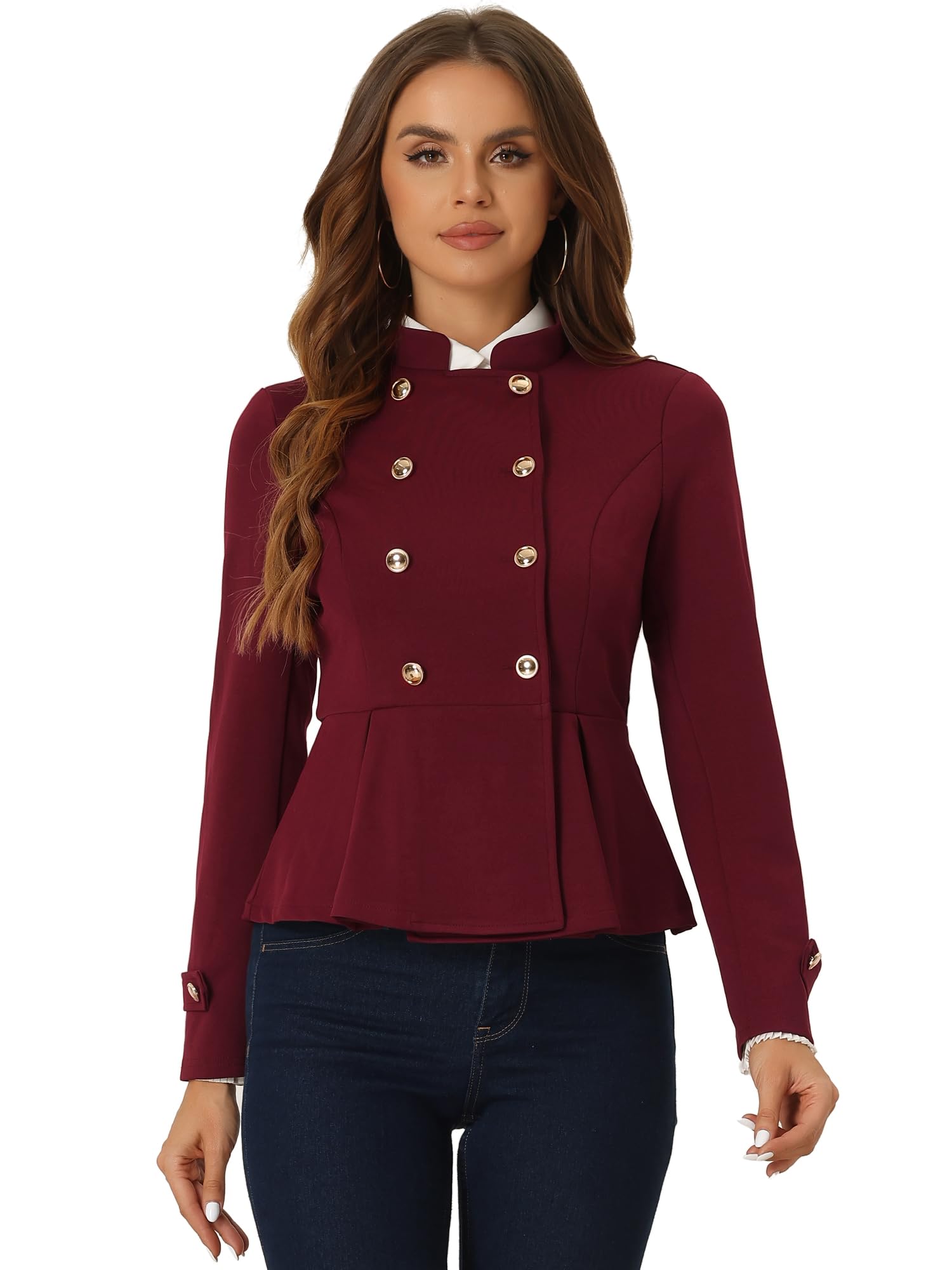 Allegra K Vintage Peplum Steampunk Jacket for Womens Lapel Collar Double Breasted Casual Office Blazer