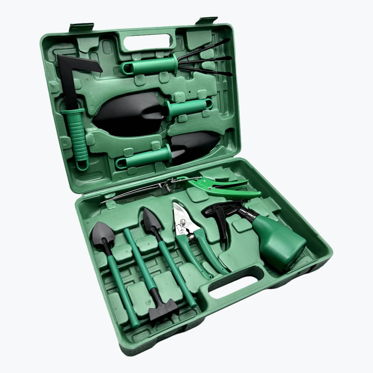 Tecaver Garden Tool Set 15pcs, Potable Durable Gardening Tools Gift with Anti-Rust Shovel Shears Water Sprayer Digging Claw Gloves Store Case Ideal Gardening Set for Women Great Gift Purple (Green)