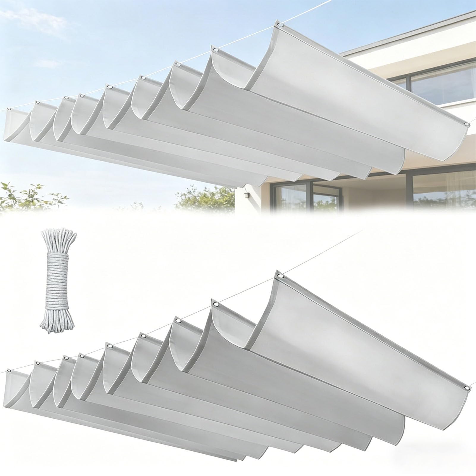 Voile d'ombrage rectangulaire rétractable avec cordes pour auvent de terrasse jardin