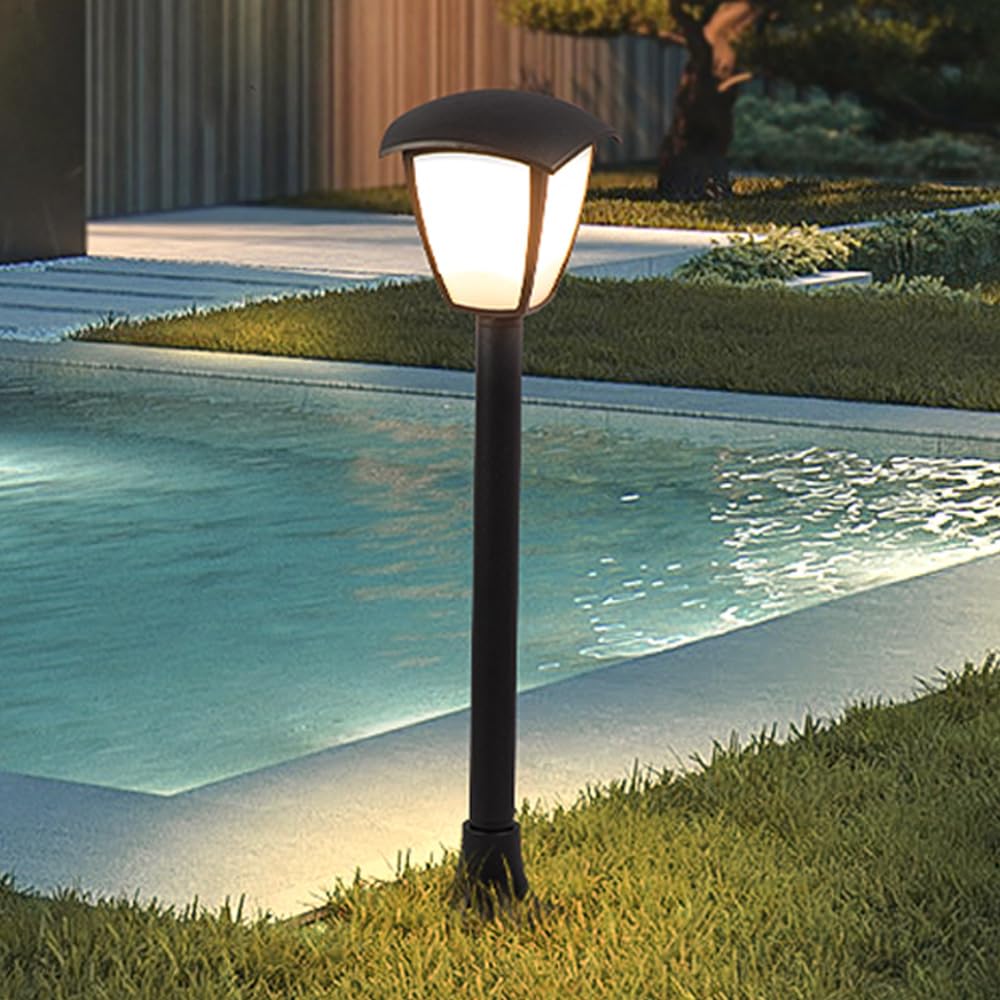HELCEKOU Modern Landscape Path Light 28.3" Outdoor Waterproof Pathway Aluminum Housing Rainproof Bollard Lantern with PC Shade E26 Walkway for Driveway Porch Patio Courtyard