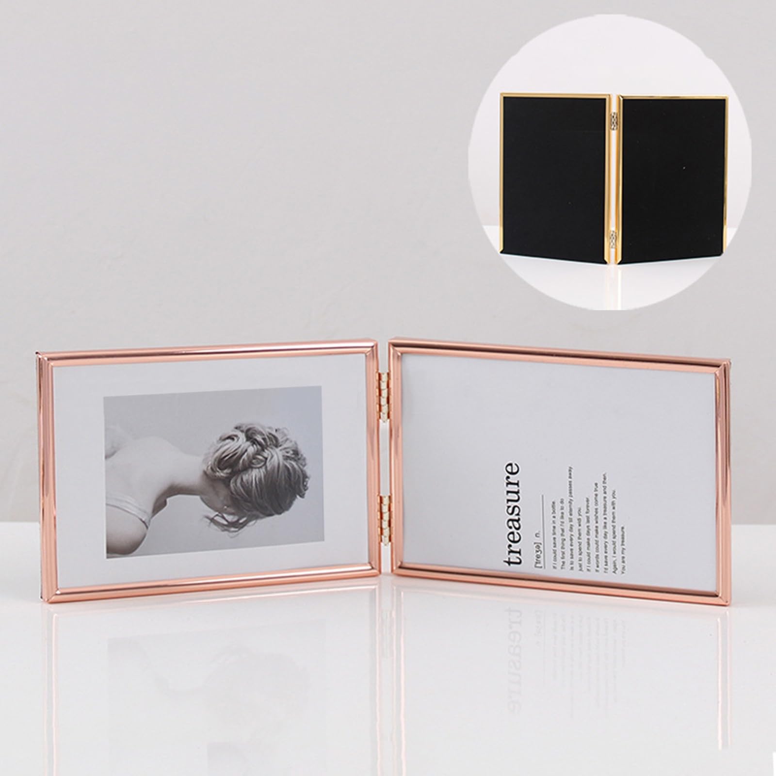 Rectangle Picture Frame 5x7 Metal, Glass Floating Photo Frames Small Rose Gold Table Stand Horizontal Frames Living Room
