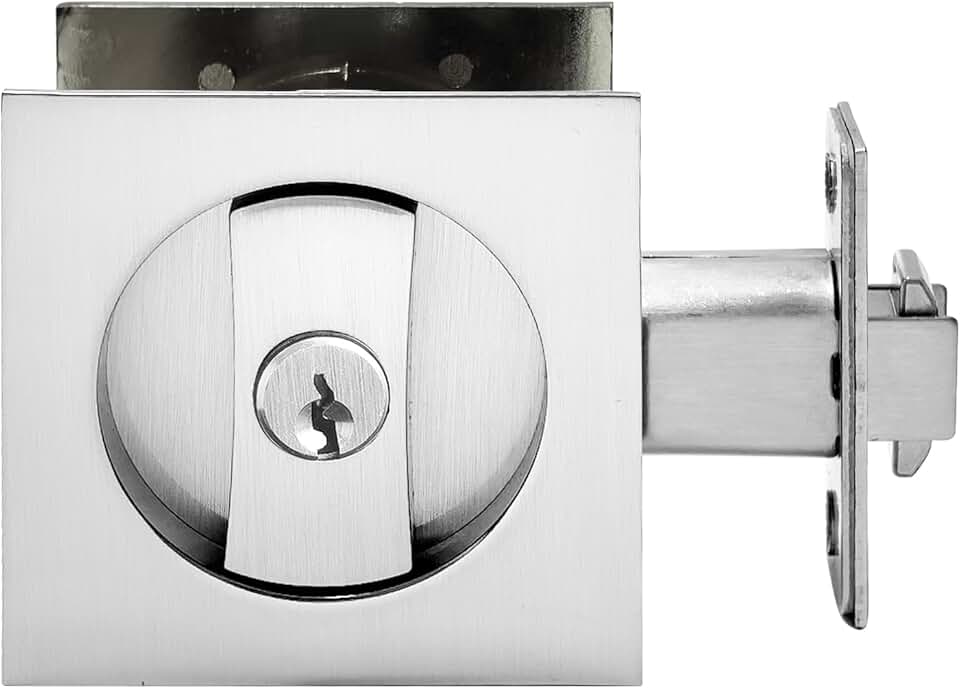 Pocket Door Lock,Privacy Door Hardware Suitable for Bathroom Bedroom etc Recessed 2 Sided, 2 3/8" Backset, Invisible Hardware for 1 3/8” to 2 3/16” Thickness Door (Sliver, Keyed Lock)