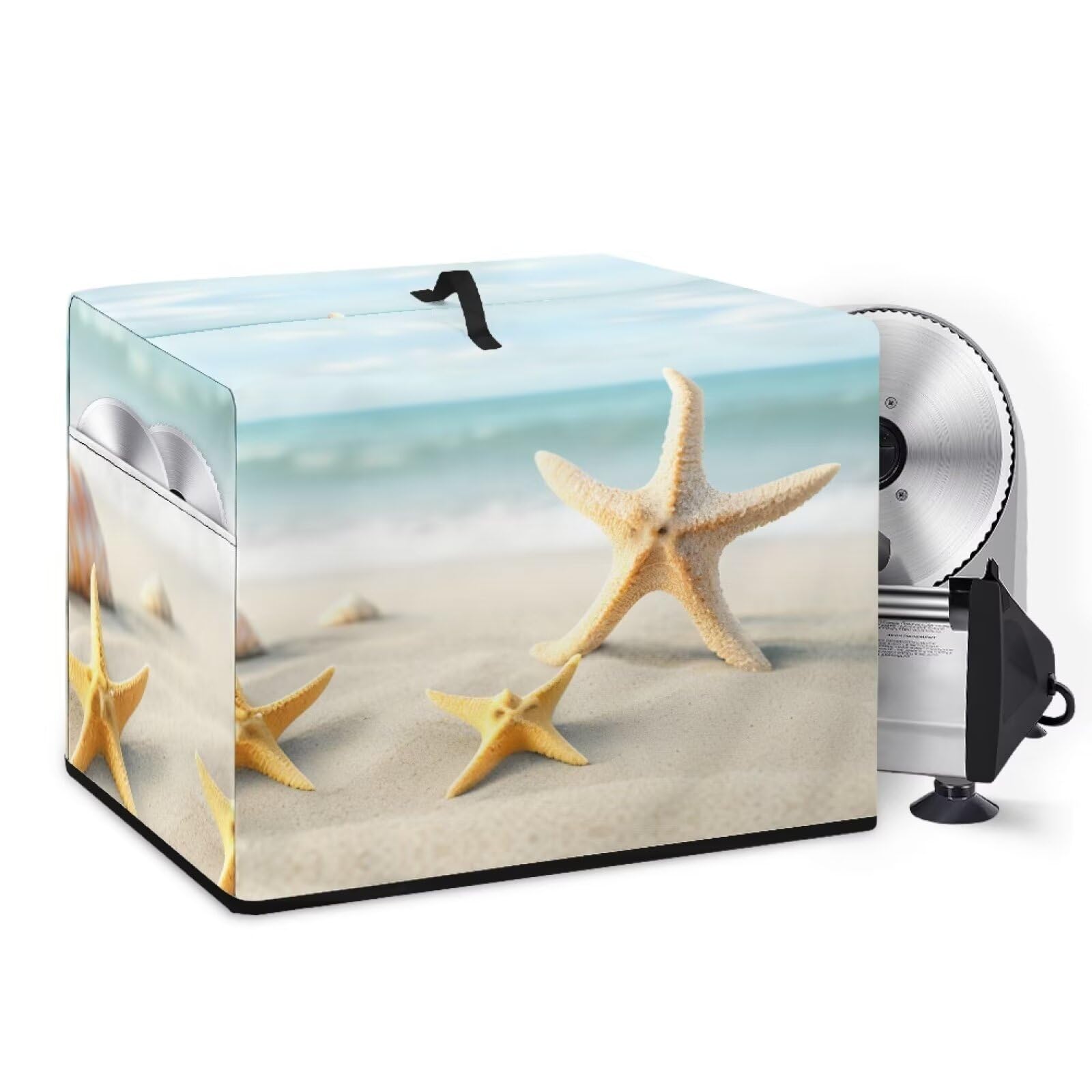 NETILGEN Food Slicer Machine Cover Kitchen Electric Appliance Cover Waterproof Fabric Dust-Proof Durable Cheese Bread Slicer Cover with Pocket and Top Handle, Starfish Sandy Beach