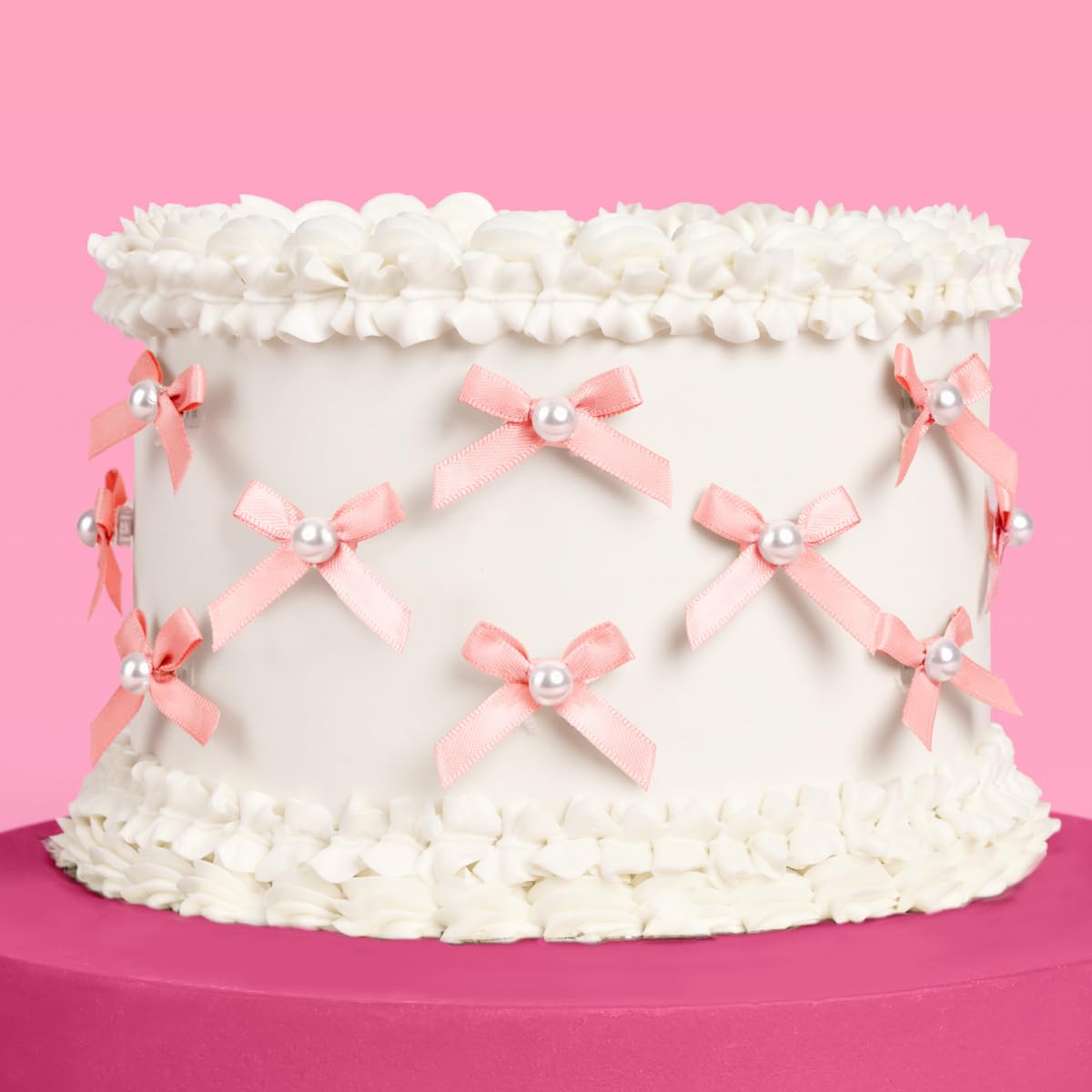 xo, Fetti Mini Pink Bow + Pearl Cake Toppers | 12 pcs | Bachelorette Party Decoration, Birthday Candle Accessory, Engagement Dessert Decor, Bridal