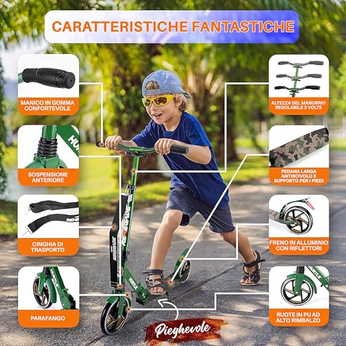 Image of Lightweight and Foldable Kick Scooter - Adjustable Scooter for Teens and Adult, Alloy Deck with High Impact Wheels (Camouflage)